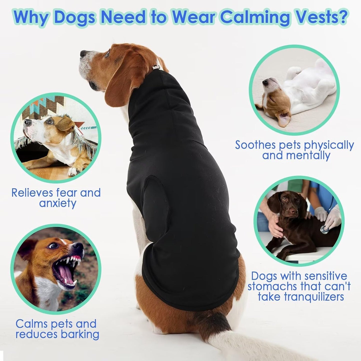 MIGOHI Dog Anxiety Vests for Small Dogs, Calming Hoodie for Fireworks,Noise,Comfort Vests for Anxiety, Wrap Ears to Relief Anxious, New Places, Social Stress, Xs,Black