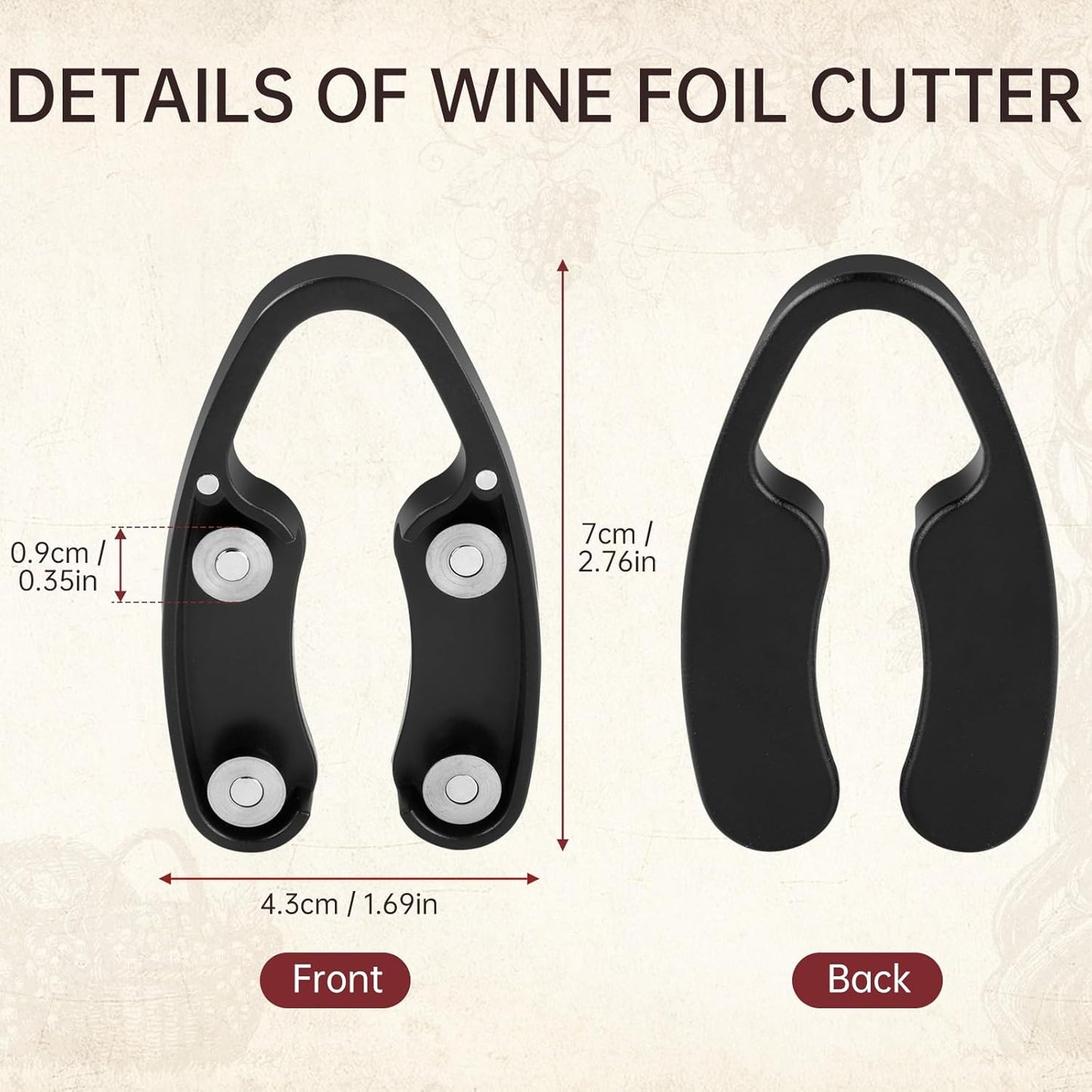 3 PCS Wine Foil Cutter, Foil Cutter for Wine Bottles, Wine Foil Cutter Tool with Magnetic Design and 4 Stainless Steel Blades, Smooth Foil Removal for Home & Bar Use, Gift for Wine Lovers, Black