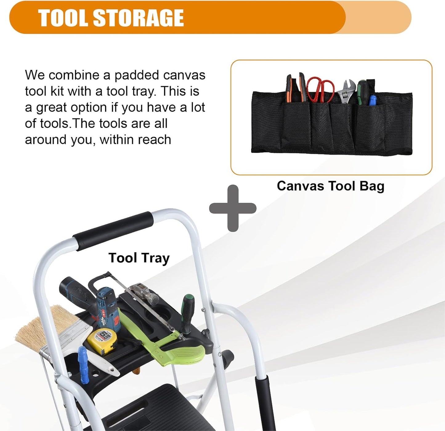LEADALLWAY 4 Step Ladder with Handrails (Include Tool Tray+Bag) 330lbs Capacity