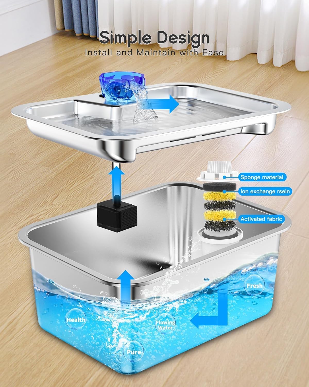 Stainless Steel Dog Water Fountain, 3 Gallon Extra Large Pet Fountains for Large Dogs, Great Dane Waterer Automatic Dog Bowl Dispenser,Filter Drinking Bowls for Multi Pets, Easy to Clean, Quiet Pump