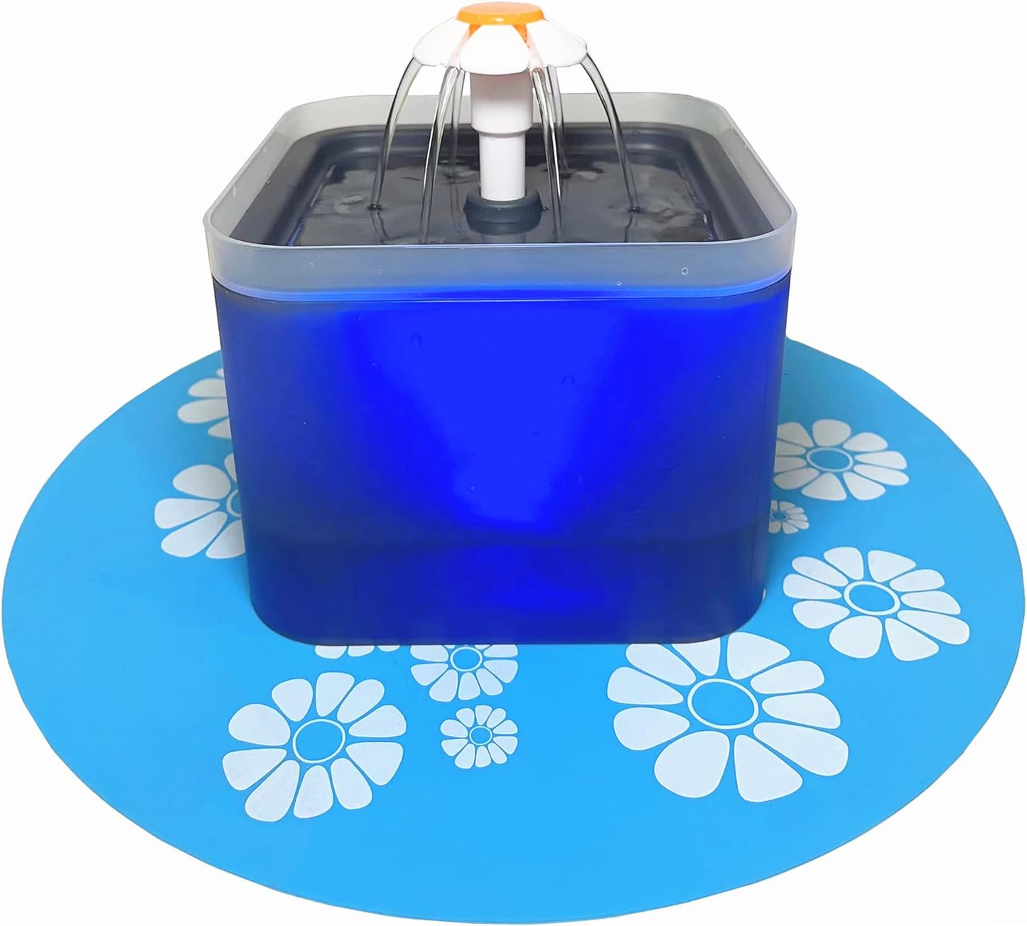 Cat Water Fountain, 67oz/2L Automatic Pet Water Fountain with Silicone Mat, Ultra Quiet Cat Water Dispenser with LED Light & Adapter for Cats Dogs Pets - Blue