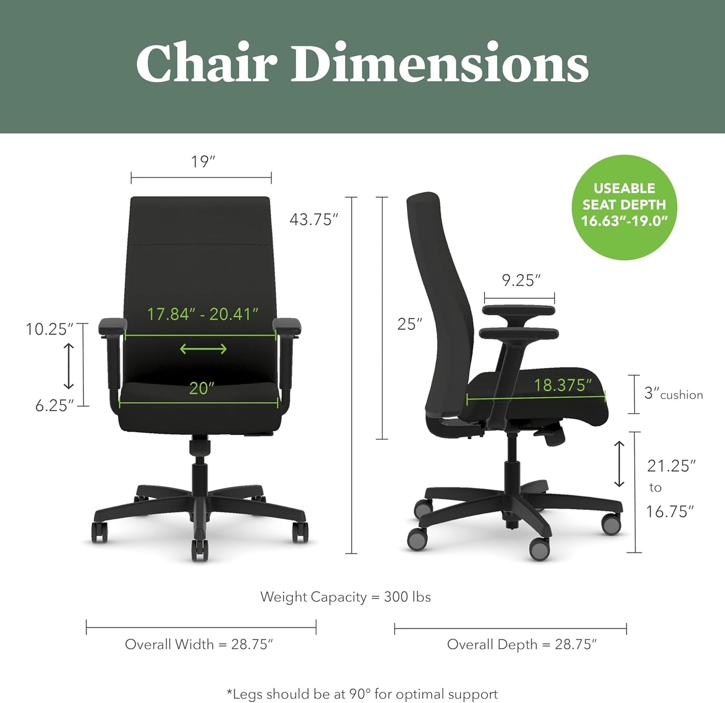 HON Ignition 2.0 Fabric Office Chair, Upholstered, Adjustable Arms, Standard Synchro-Tilt Recline Executive Ergonomic Office Chair, Black Frame, Black