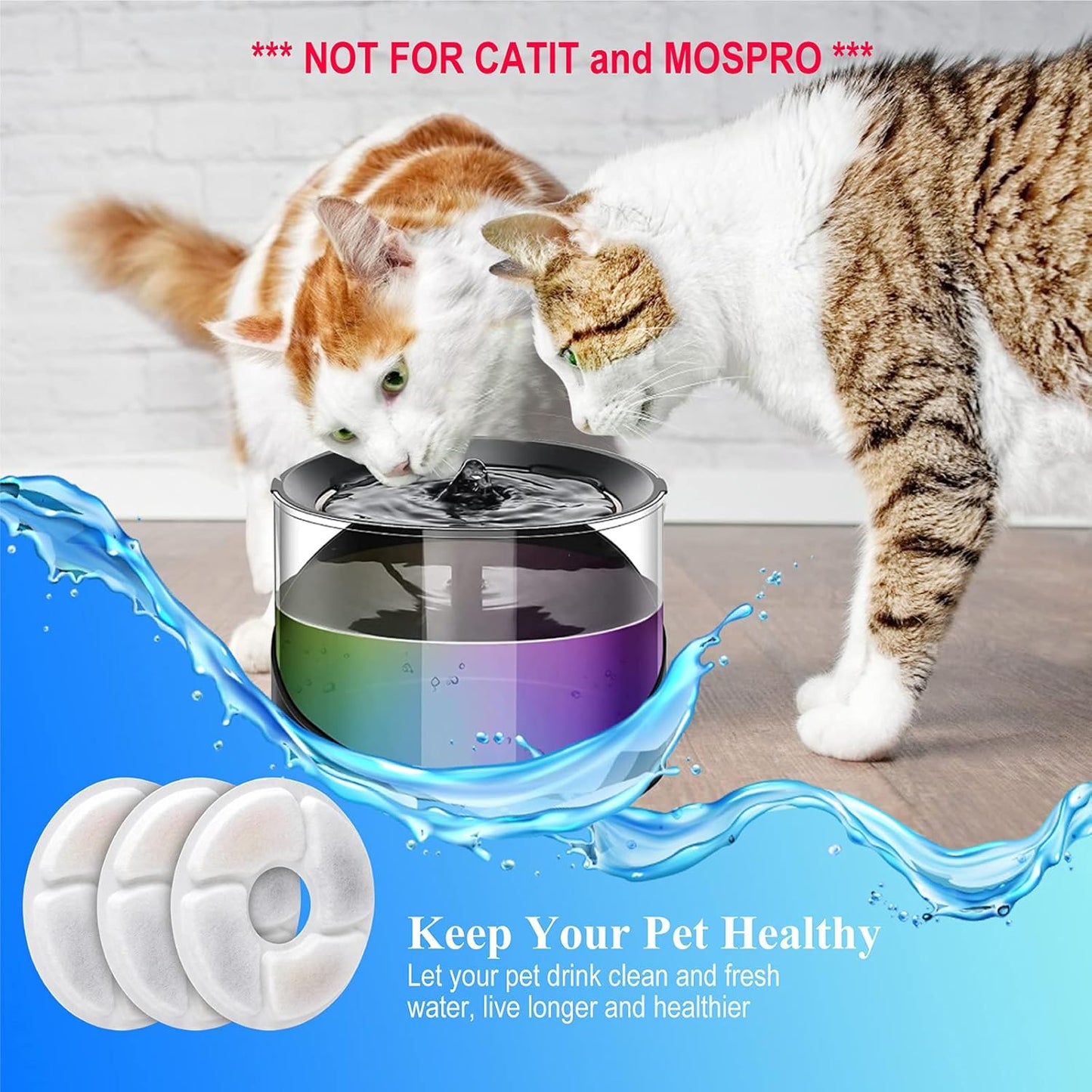 Cat Water Fountain Filters, 5 inch, Dog Fountain Activated Carbon Filters Replacement, Compatible with Cats and Dogs Automatic Water Dispenser (10Pcs)