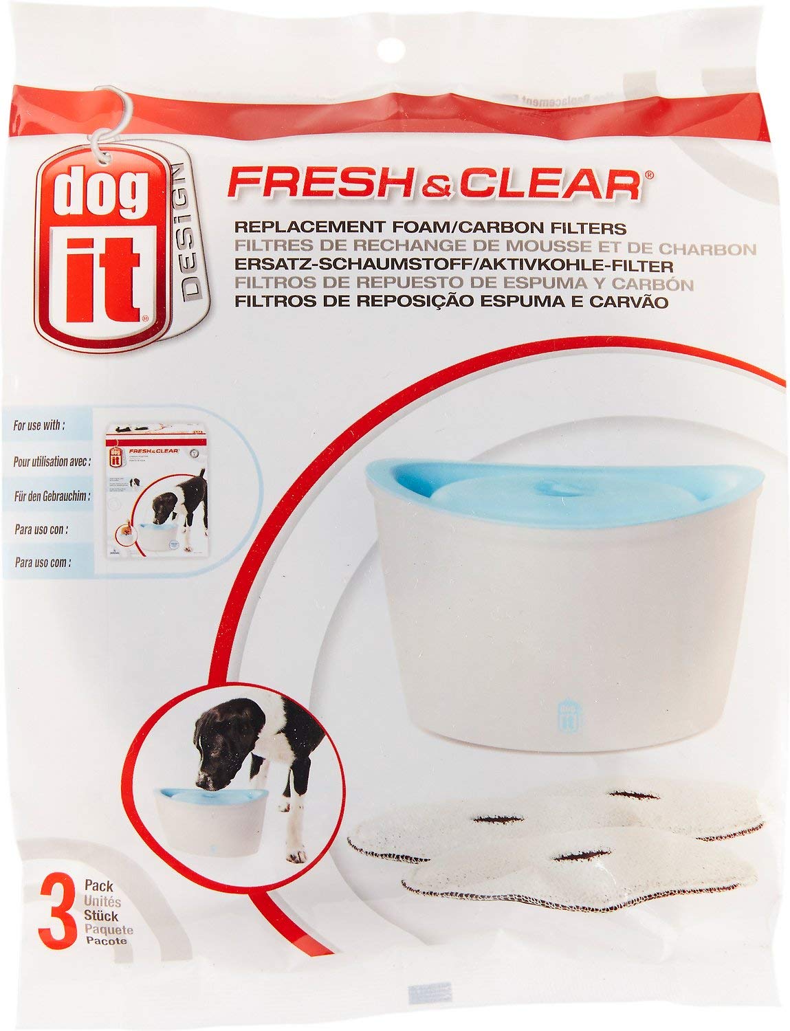 Dogit Replacement Drinking Water Fountain Filters, 3-Pack – Replacement Filters for Dogit Fresh & Clear Drinking Water Fountain and ZEUS H2EAU Elevated Dog and Cat Drinking Water Fountain
