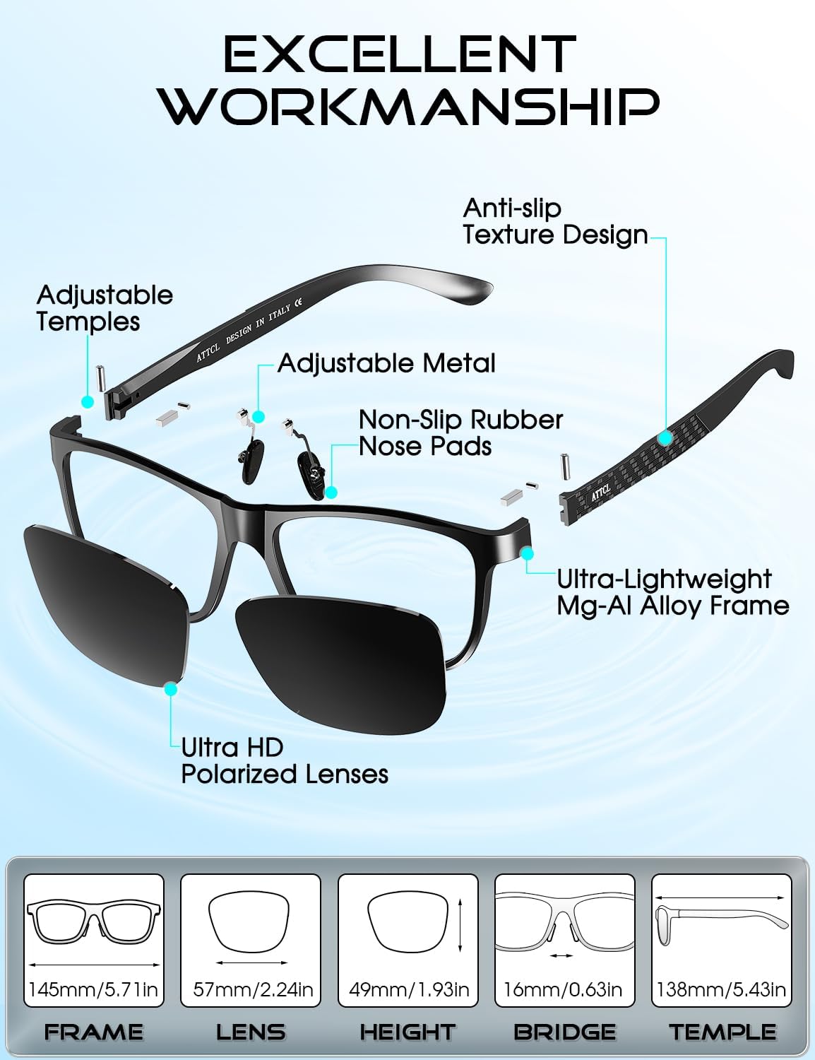 ATTCL Polarized Sunglasses Men for Driving: UV400 Protection Lightweight AL-MG Metal Rectangular Sun glasses Hiking Travel