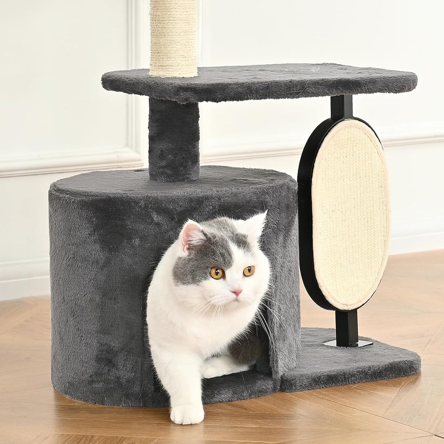 Amazon Basics Cat Tree Tower, Solid Steel Frame with Removable Scratching Pad, Gray, 32 Inches