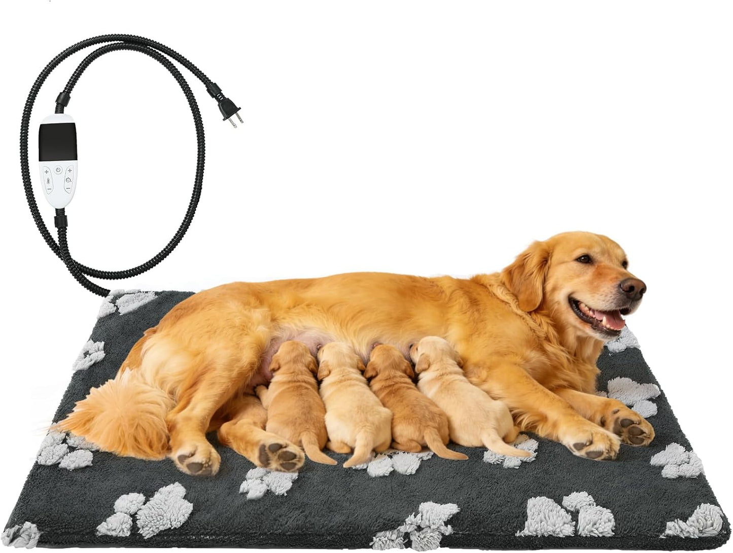 Heated Whelping Pad for Puppy, Dog Heating Pad with Upgraded Smart Thermostat Switch,Warm Crate Mat with Anti-bite Cord Outdoor Indoor,Constant on Function,UL&FCC Dual Certification,18*28in
