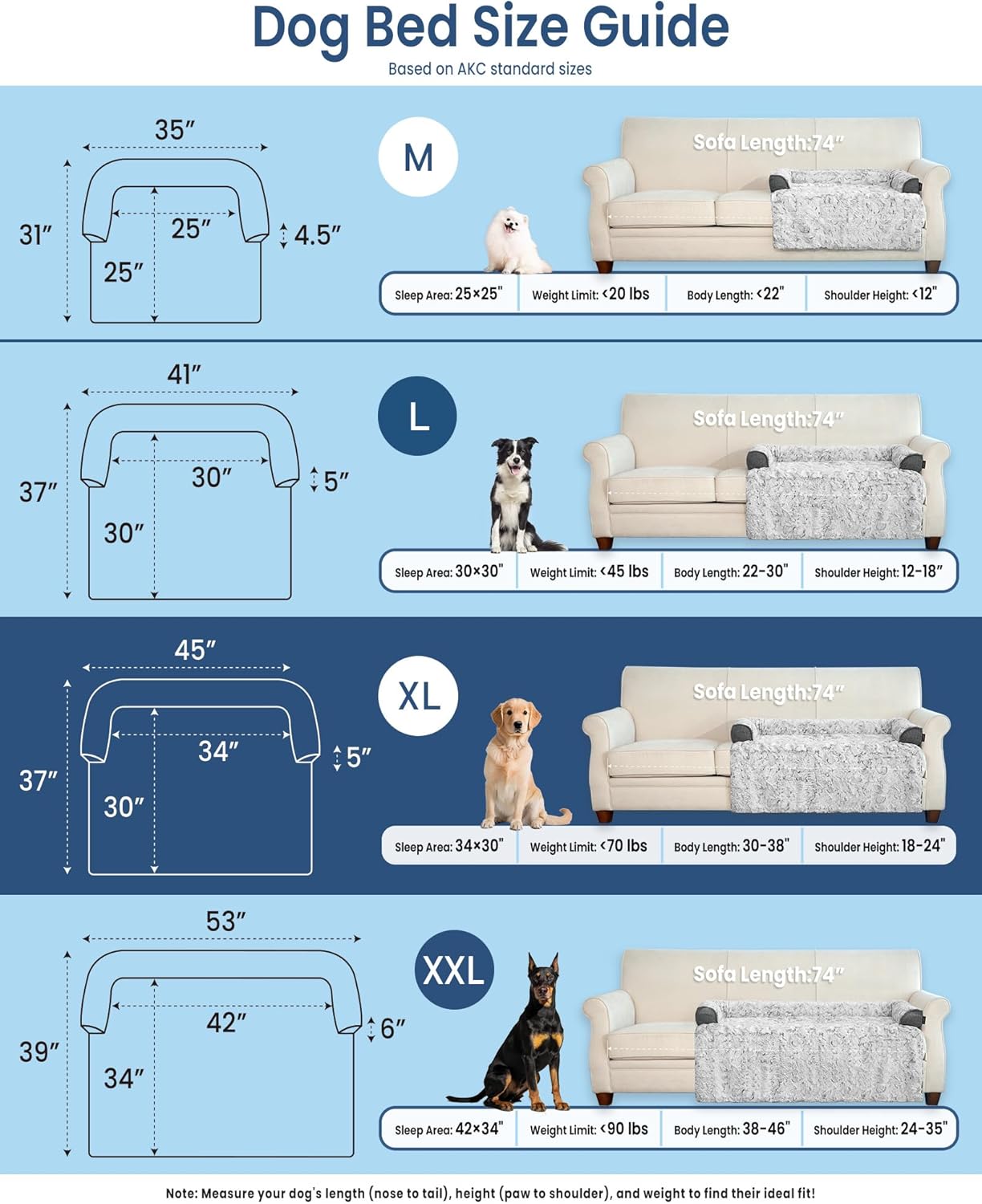 Calming Extra Large Dog Bed for Couch, 45 x 37 inch Removable Couch Cover for Dogs Washable, Non-Slip Fluffy Plush Dog Sofa Mat for Furniture Protector - Grey