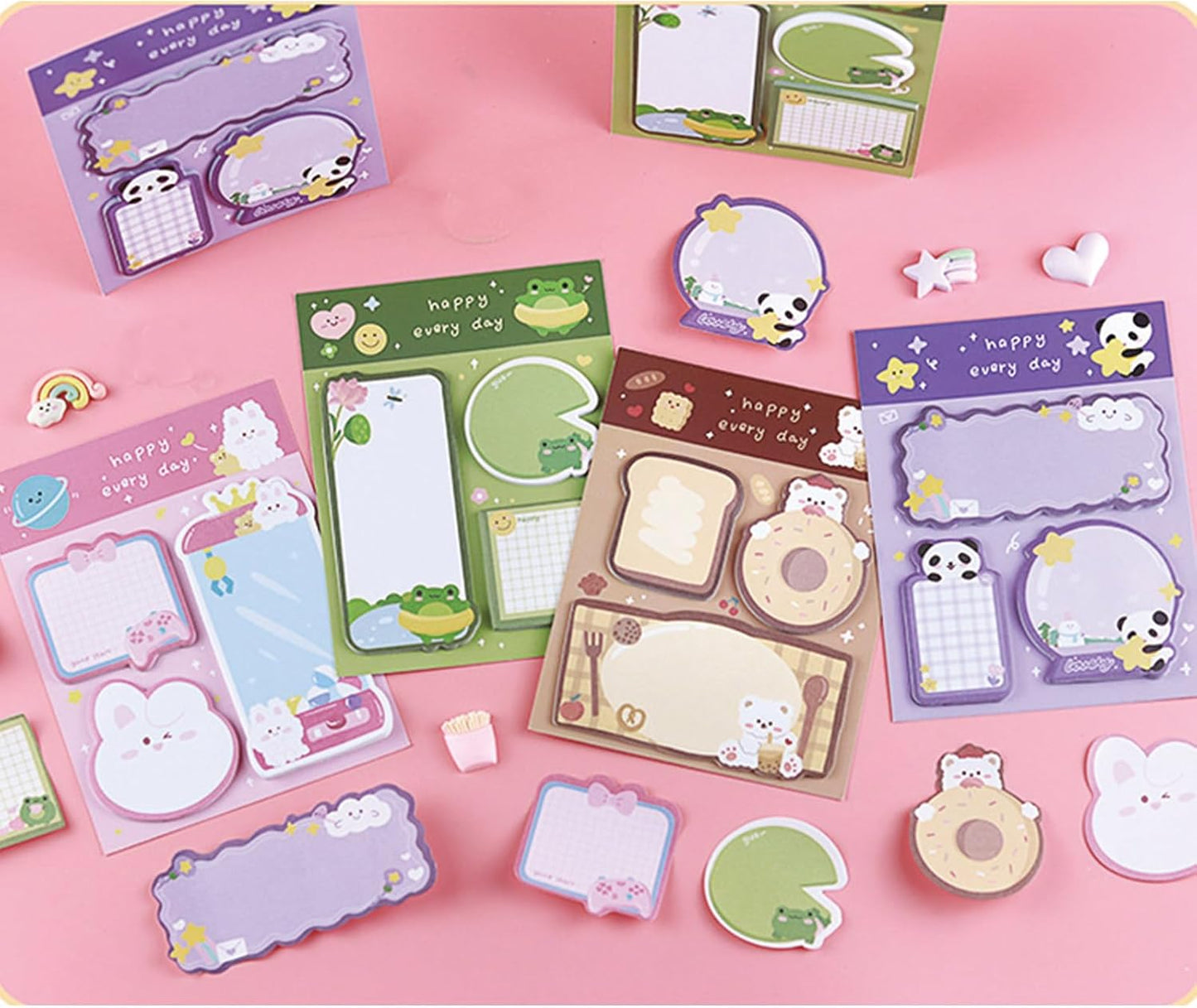 4 Pack Cute Sticky Notes Cartoon Animal Sticky Memo Pads Kawaii Small Self-Stick Memo Note Pad Office School Supplies (Cartoon-1)