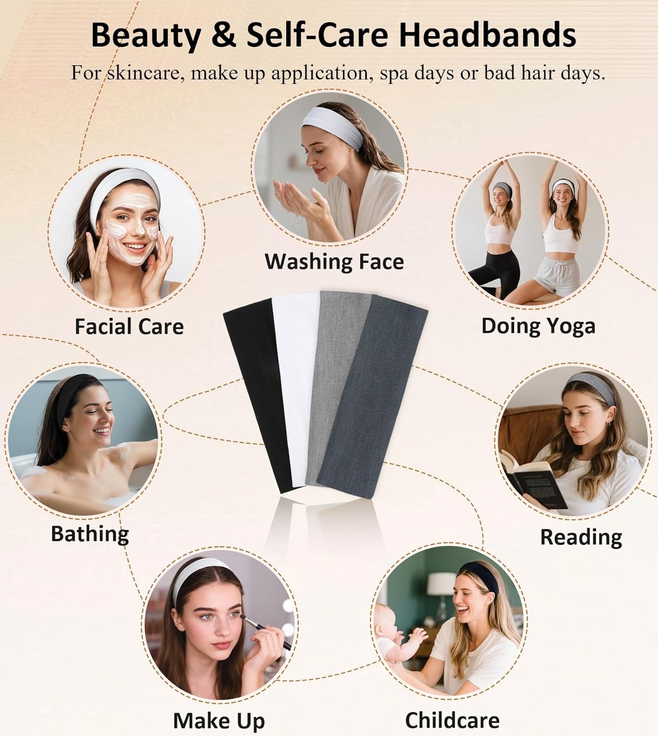 Huachi Headbands for Women Non Slip 16 Pack Elastic Sports Hair Bands for Women, Soft Cotton Cloth Headband for Workout Yoga Fashion Hair Accessories, Black White Gray Trendy Head Bands