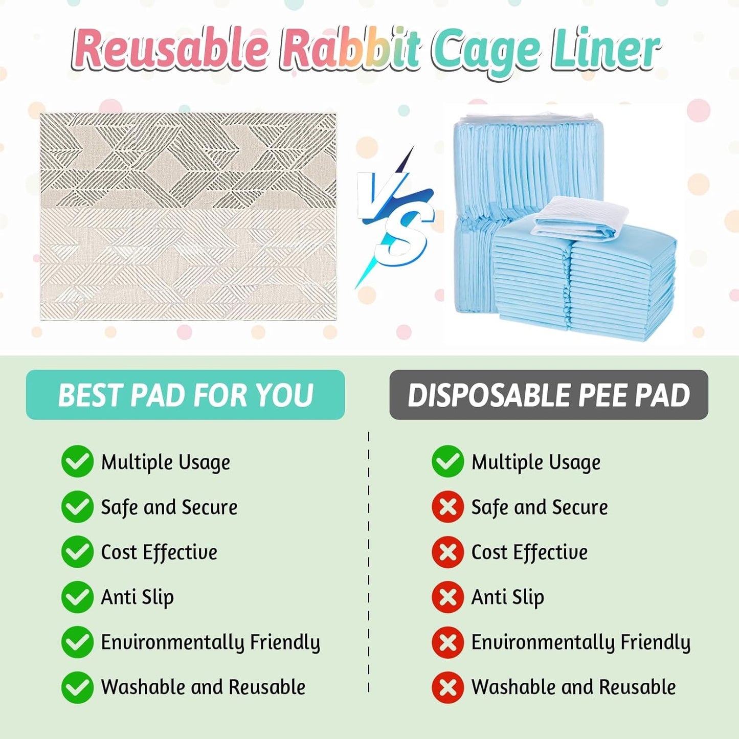 VCEPJH Bunny Floor Mat 55 x 78.7in Rabbit Cage Liner Washable Large Reusable Guinea Pigs Rug Anti-Slip Whelping Pads for Small Pet Dogs Puppy Chinchillas Cats Ferrets