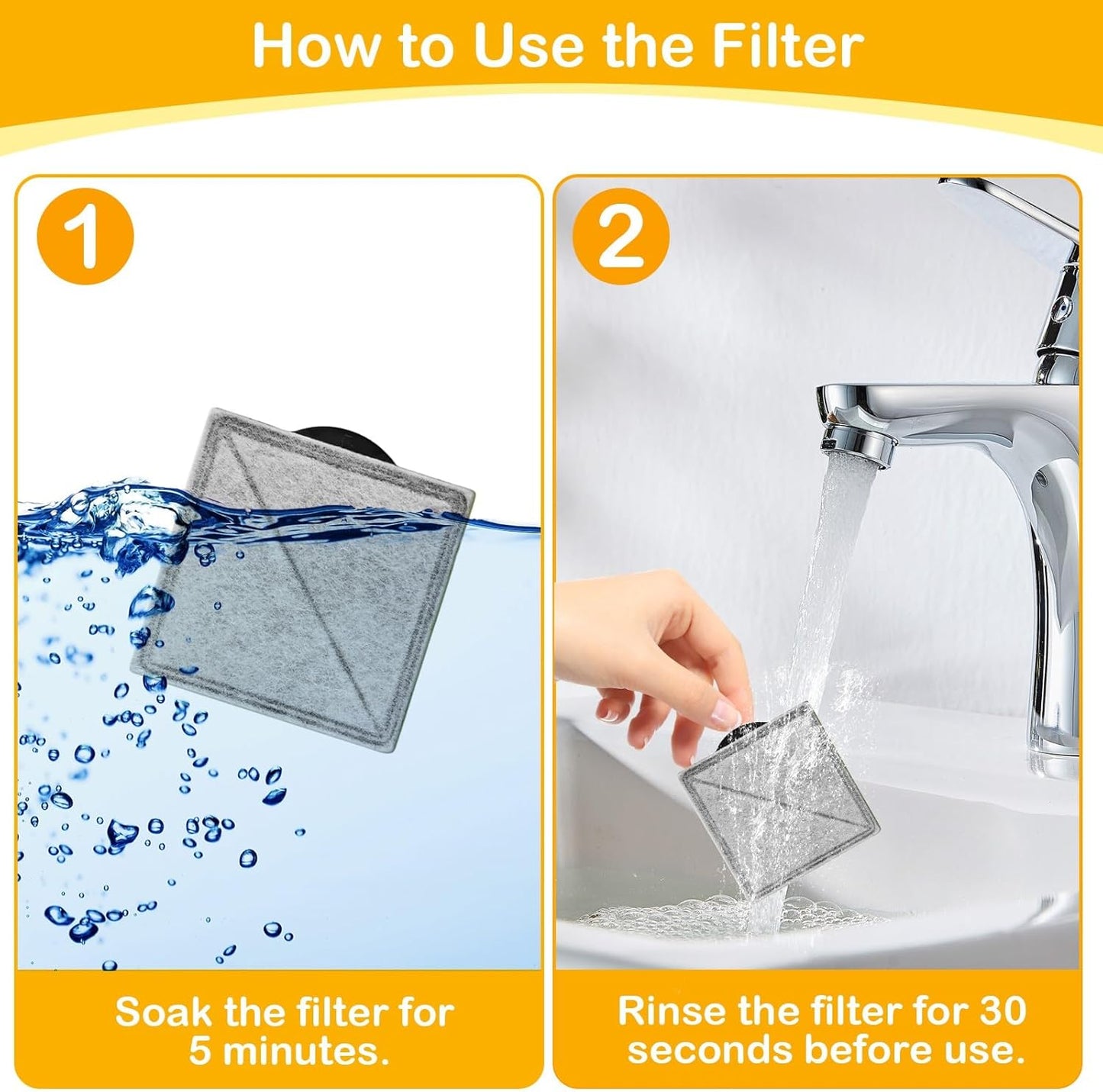 16 Pack Replacement Filters for Petsafe Premier, Ion-X, Outlast Pumpless & Viva Pet Water Fountain, Includes 16 Filters, Carbon Filters for Cat and Dog Indoor