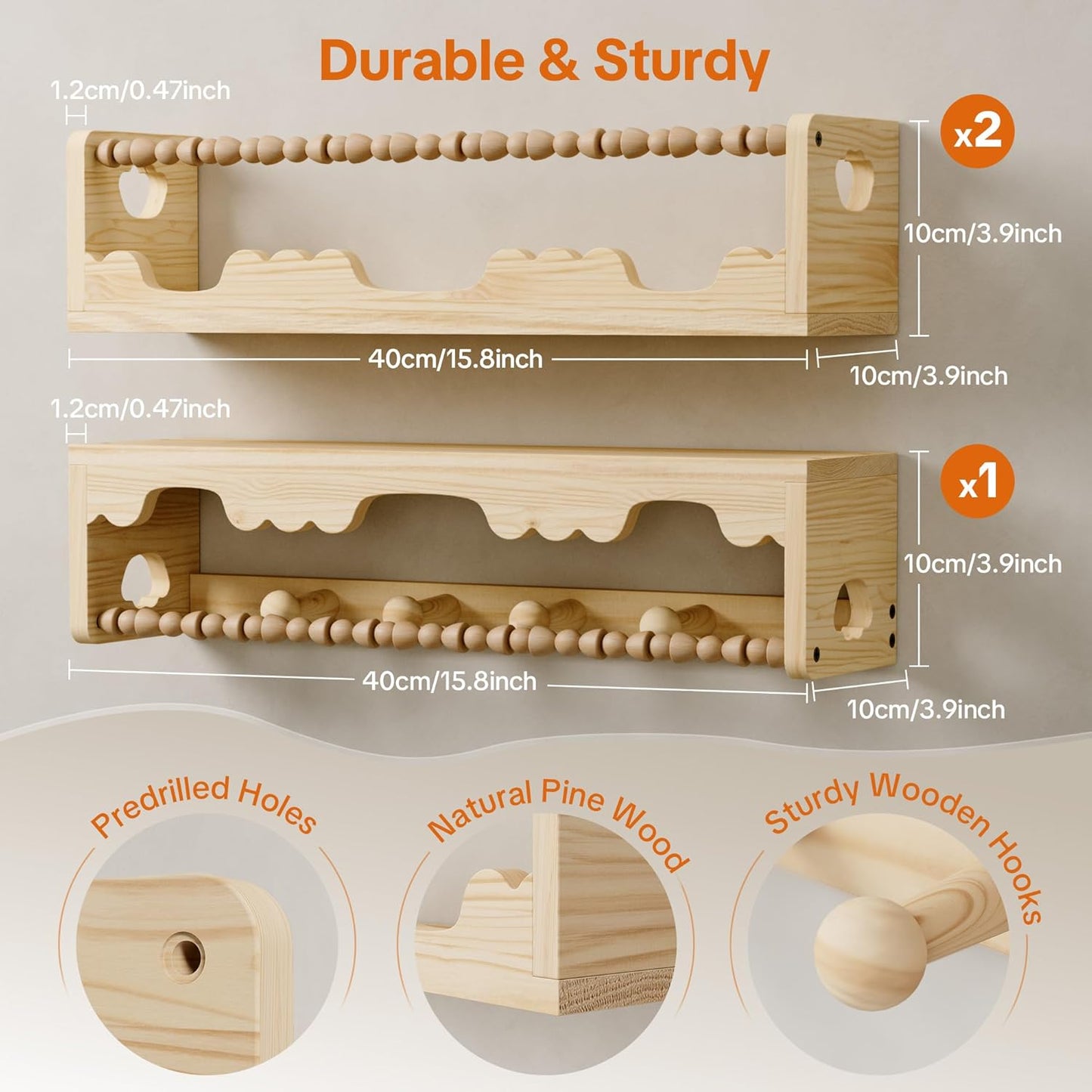 Nursery Shelves for Wall,3 Pack Pine Wood Nursery Floating Book Shelves,Scalloped Floating Shelves for Living Room and Bedroom Wall Decor