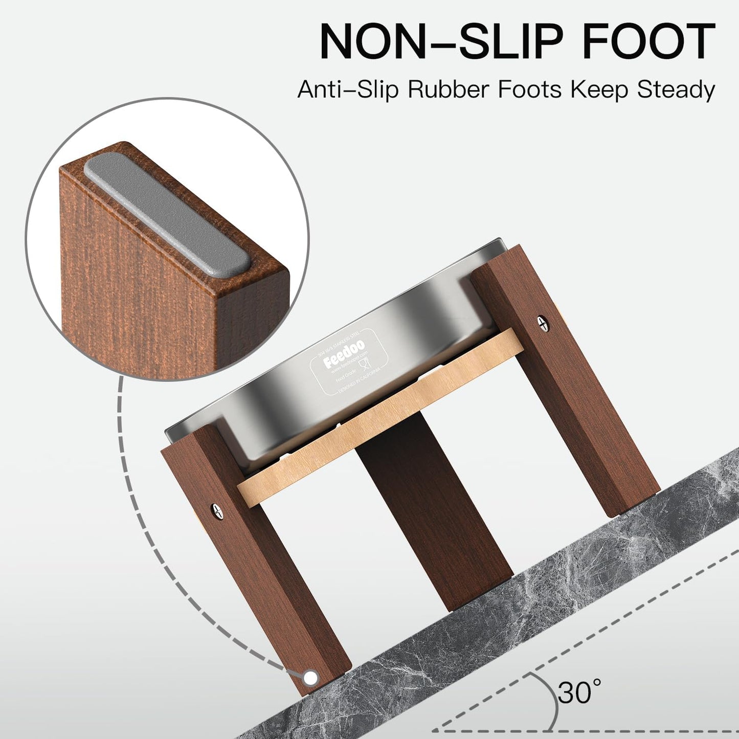 Elevated Dog Bowl Stand, 6'' Height Raised Stand for Medium&Small Dogs, Includes 2Cups Stainless Steel Slow Feeder Dog Bowl, Durable Solid Hardwood