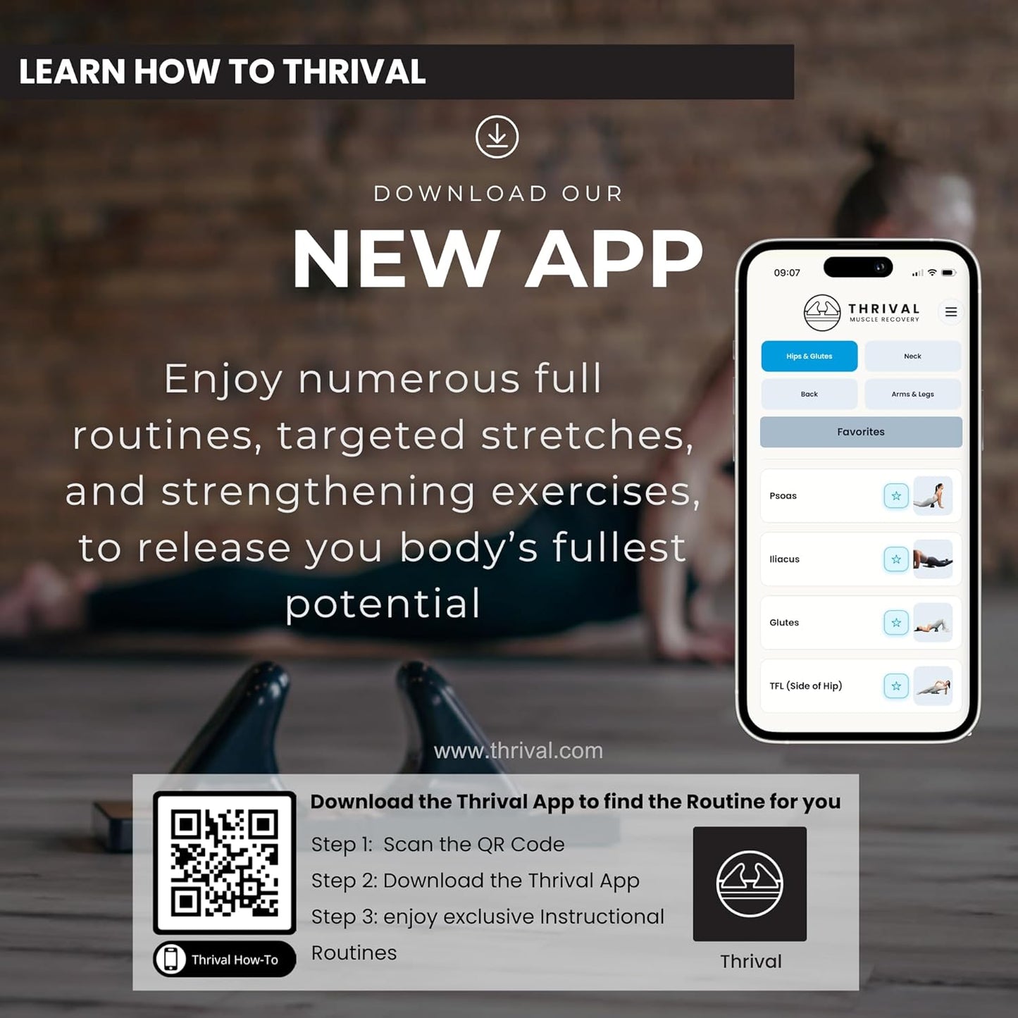 Thrival Wave - Fully Adjustable Psoas Muscle Release Tool with Thrival App for QL, Hip Flexor, Back, Hamstring, Glute, Iliacus, and Neck Pain - Trigger Point and Myofascial Release Tool - Carbon Black