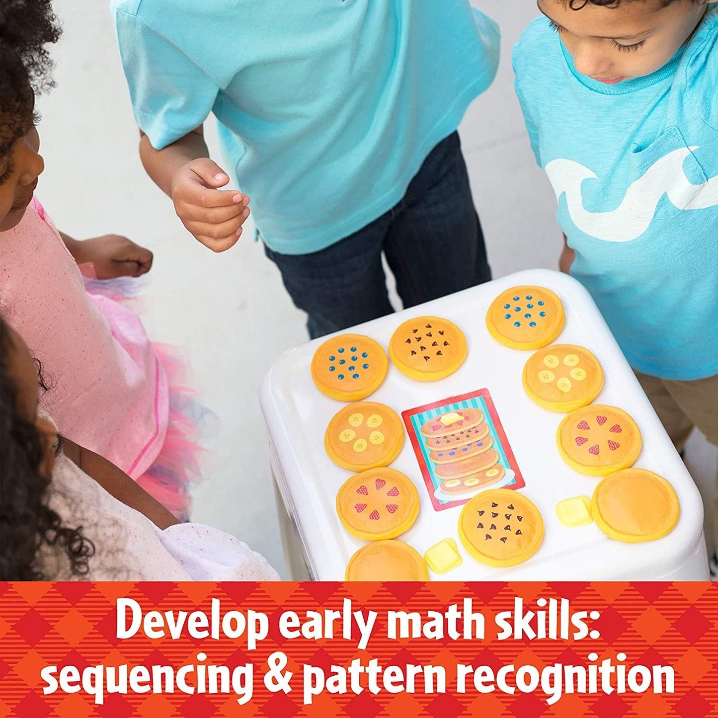 Educational Insights Pancake Pile-Up - Sequence Relay Game for Kids, Matching and Patterning Race Games & Toddler Party Activities, 2-4 Players, Cooperative Family Fun for Girls and Boys Ages 4+