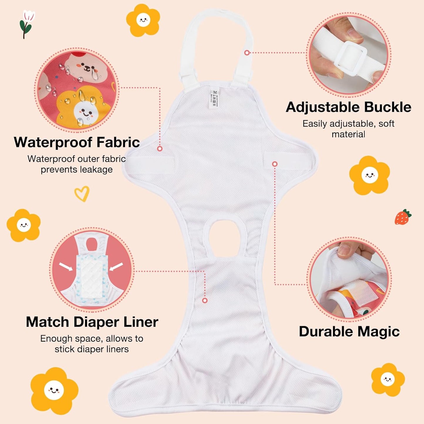 MICOOYO Dog Diaper Onesie Sanitary Pantie with Adjustable Suspender Washable Dog Period Panties Doggie Diapers Pet Underwear Female Dogs Diapers for Heat (Animals, XS/S)