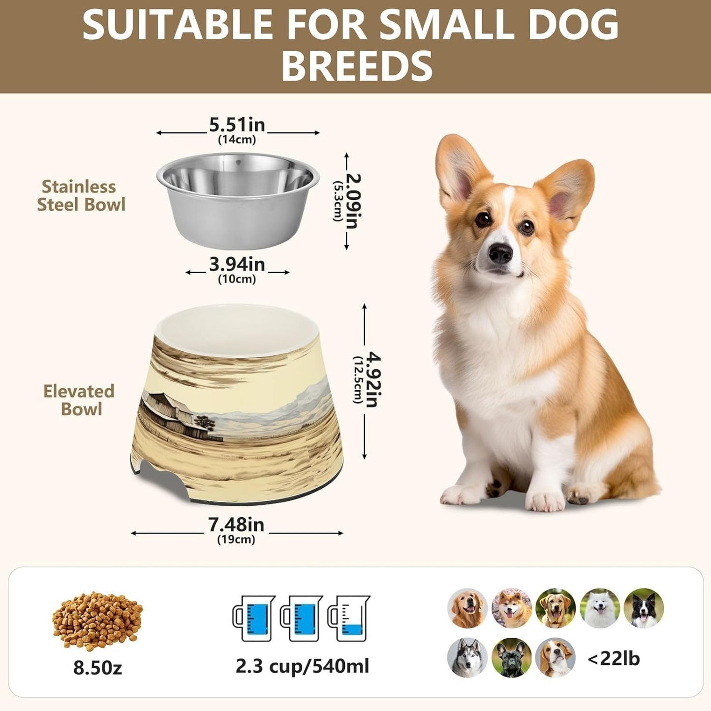 YETTASBIN Farm Cow Elevated Dog Bowls, Prevention of Vertebrae Disease Raised Dog & Cat Bowl Stand with Removable Stainless Steel Bowls, Non-Slip Spill-Proof Pet Food & Water Bowl Dish