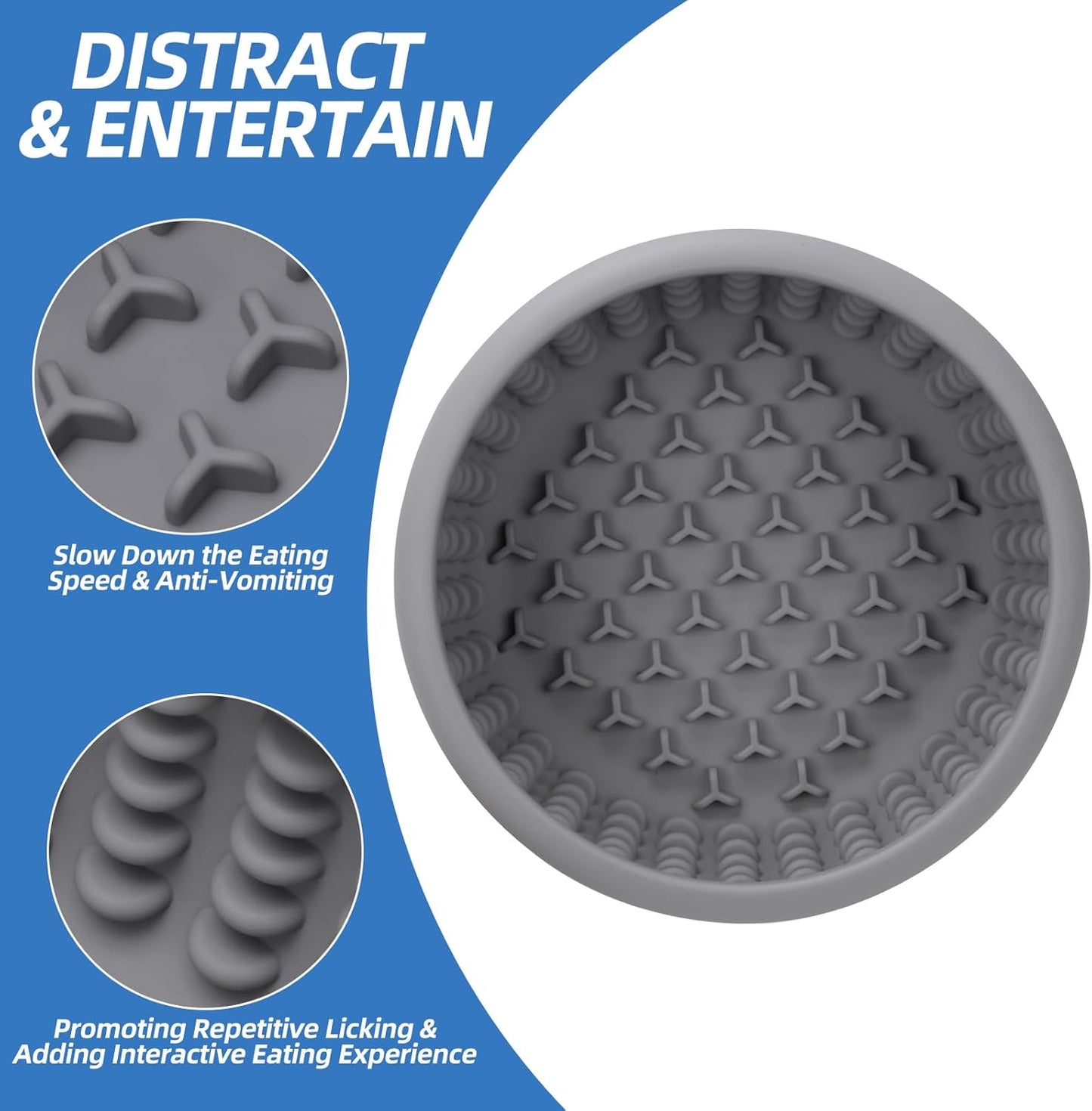 Dog Lick Bowl,Silicone Slow Feeder Bowls for Dogs ，Anxiety Relief Lick Mat for Dogs, Interactive and Enrichment Toys(Grey, Small