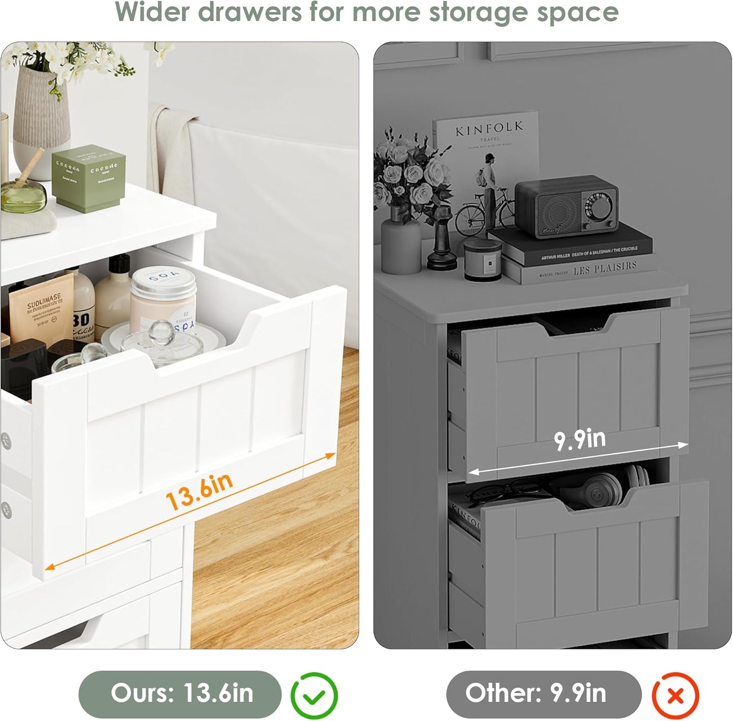 FOTOSOK Bathroom Cabinet, Bathroom Storage Cabinet with 5 Drawers, Wooden Storage Cabinets with Cut-Out Handles, 11.8” x 15.7” x 40.1” Bathrooms Floor Cabinets for Hallway/Living Room, White