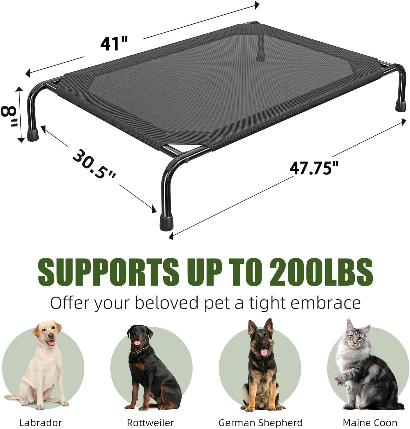 Elevated Dog Bed for Large Dogs, Waterproof XL Pet Cot with Breathable Mesh, Outdoor & Indoor Cooling Dog Bed, Raised Frame for Joint Support, Black