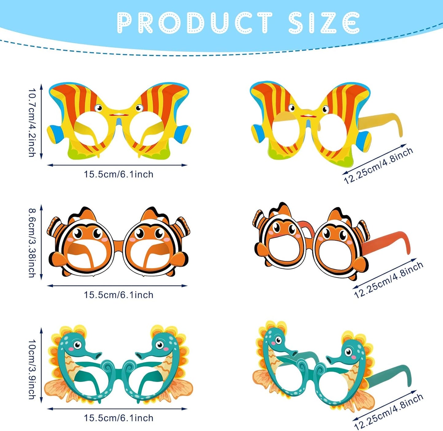 Harloon 36 Pcs Sea Animal Party Favors Under Ocean Paper Glasses Ocean Animal Photo Props for Fishing Birthday Party Supplies (Bright)
