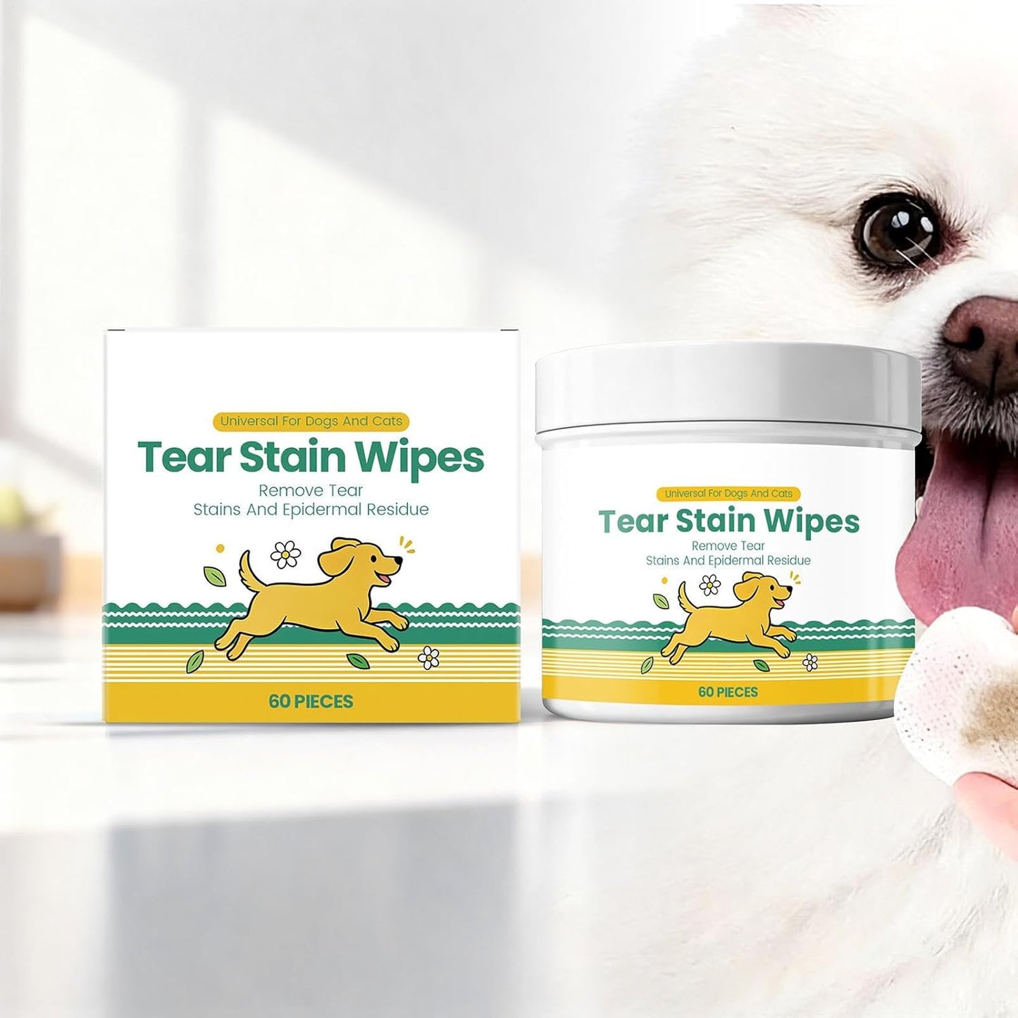 Tear Stain Wipes for Dogs | Bathing Pads | Gentle Dog Tear Wipes | for Small Medium Large Breed Puppy Kitten Skin Coat Travel Home Outdoor Indoor