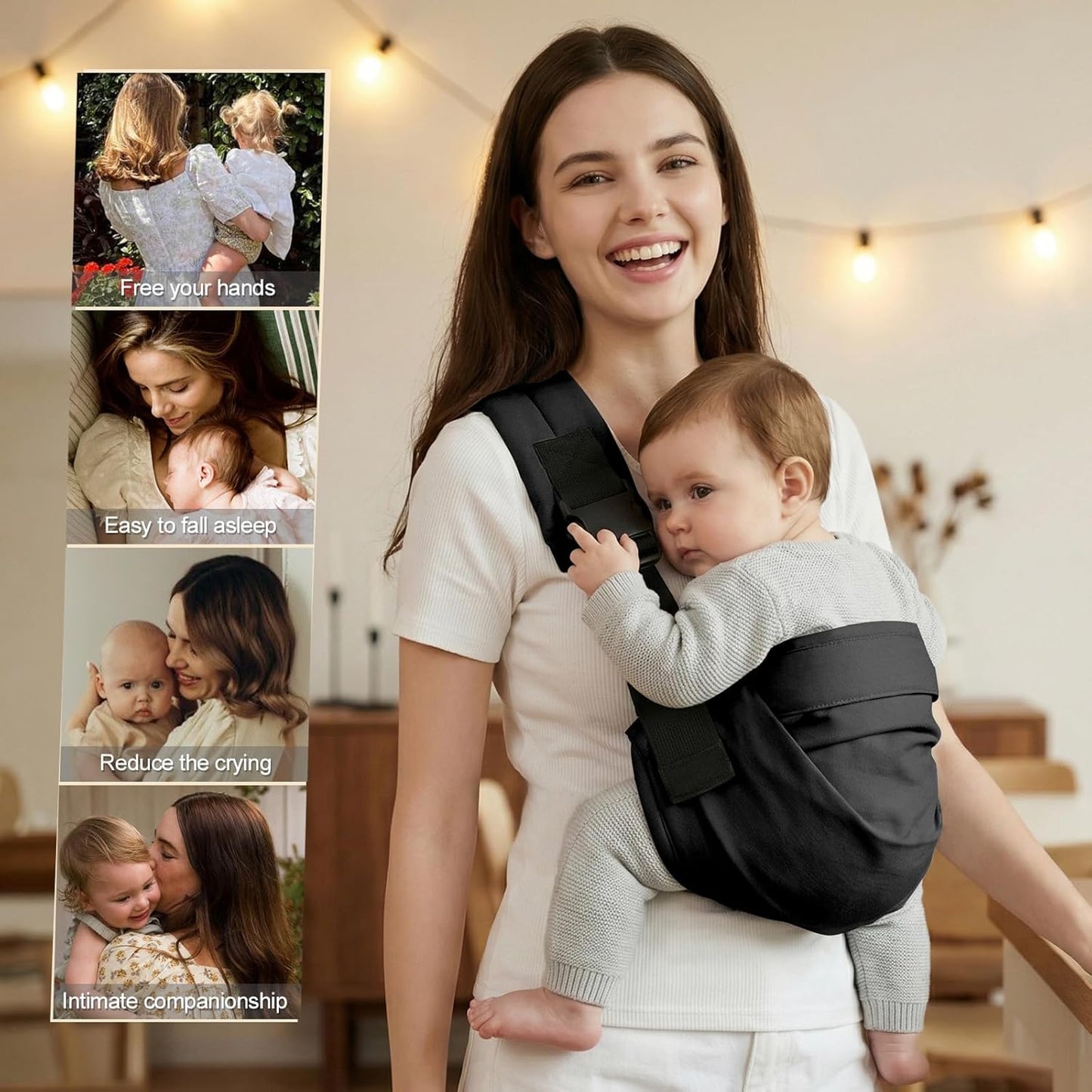 Baby Sling Carrier, Adjustable Baby Carrier Newborn to Toddler Carrier for 7-30lbs, Toddler Sling Carriers, Toddlers Hip Carriers, Black
