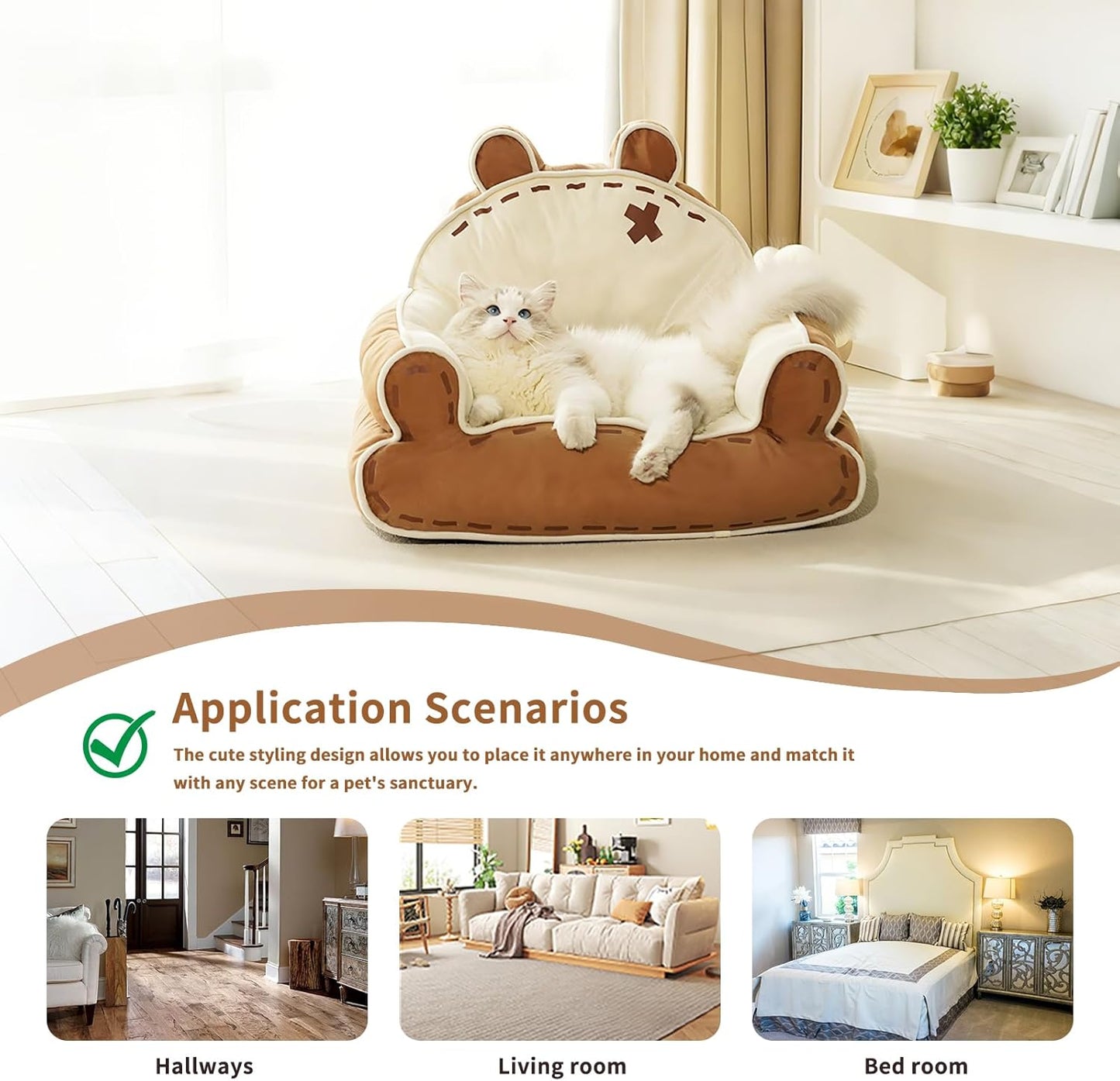 寵幸 Cat Couch Bed for Indoor Cats, Cute Couch for Pets, Shape Design Cat Sofa Bed with Bear Ear, Fluffy Pet Beds with Non-Slip Bottom, Up to 20 lbs, 25 inches