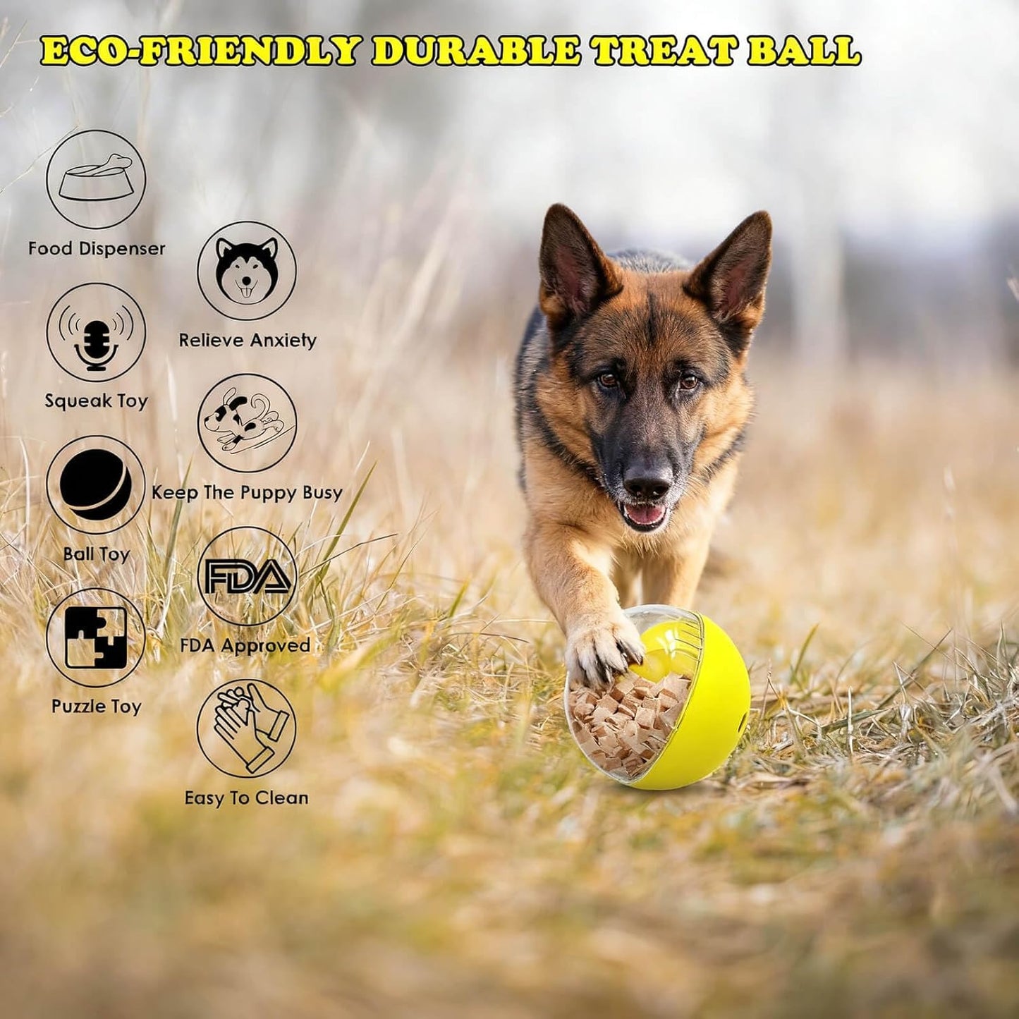 5.6 inch Dog Treat Ball, Puzzles, Herding Ball for All Dog Breeds, Interactive Dogs Toy & Treat Dispenser, Keep Them Busy, Enrichment, Reduces Boredom, Stress & Hyperactivity