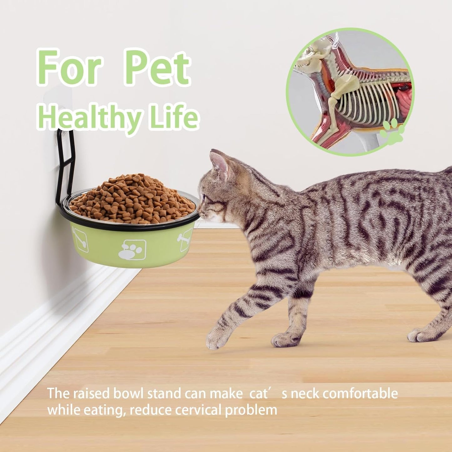 4PCS Multi-Color Raised Pet Bowls, Wall Mounted Elevated Food and Water Bowls, Stainless Steel Hanging Pet Feeding Bowls with Stand, Nonslip