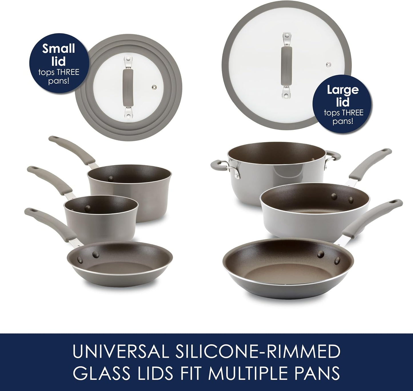 Rachael Ray Cook + Create Nonstick Cookware/Pots and Pan Set, 10 Piece, Gray