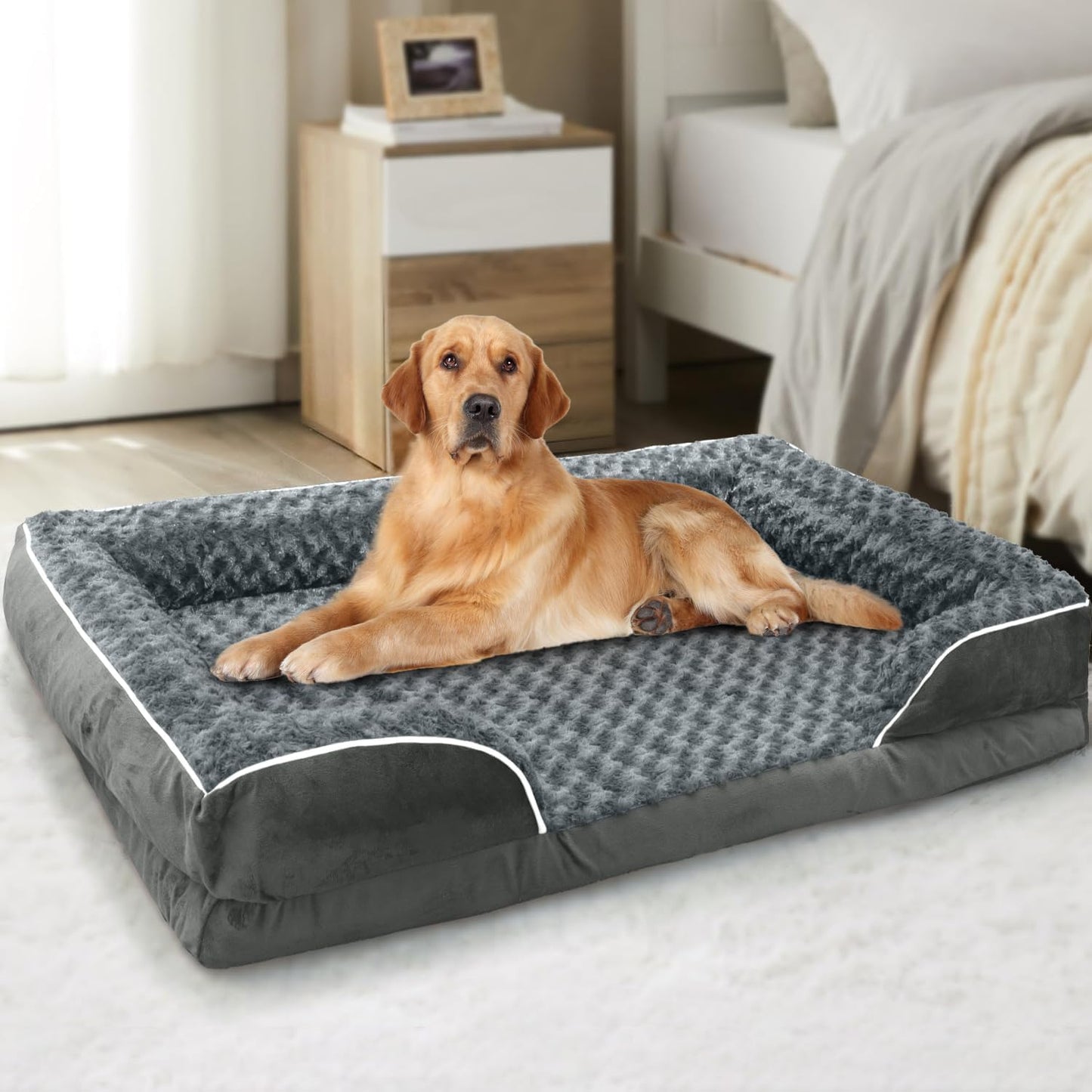 FERPOSH Orthopedic Dog Bed, Pet Sofa Bed with Removable Washable Cover, Waterproof Dog Sofa, Anti Slip Bottom Pet Bed, Pet Sleeping Mat, 42" x 31", Dark Grey
