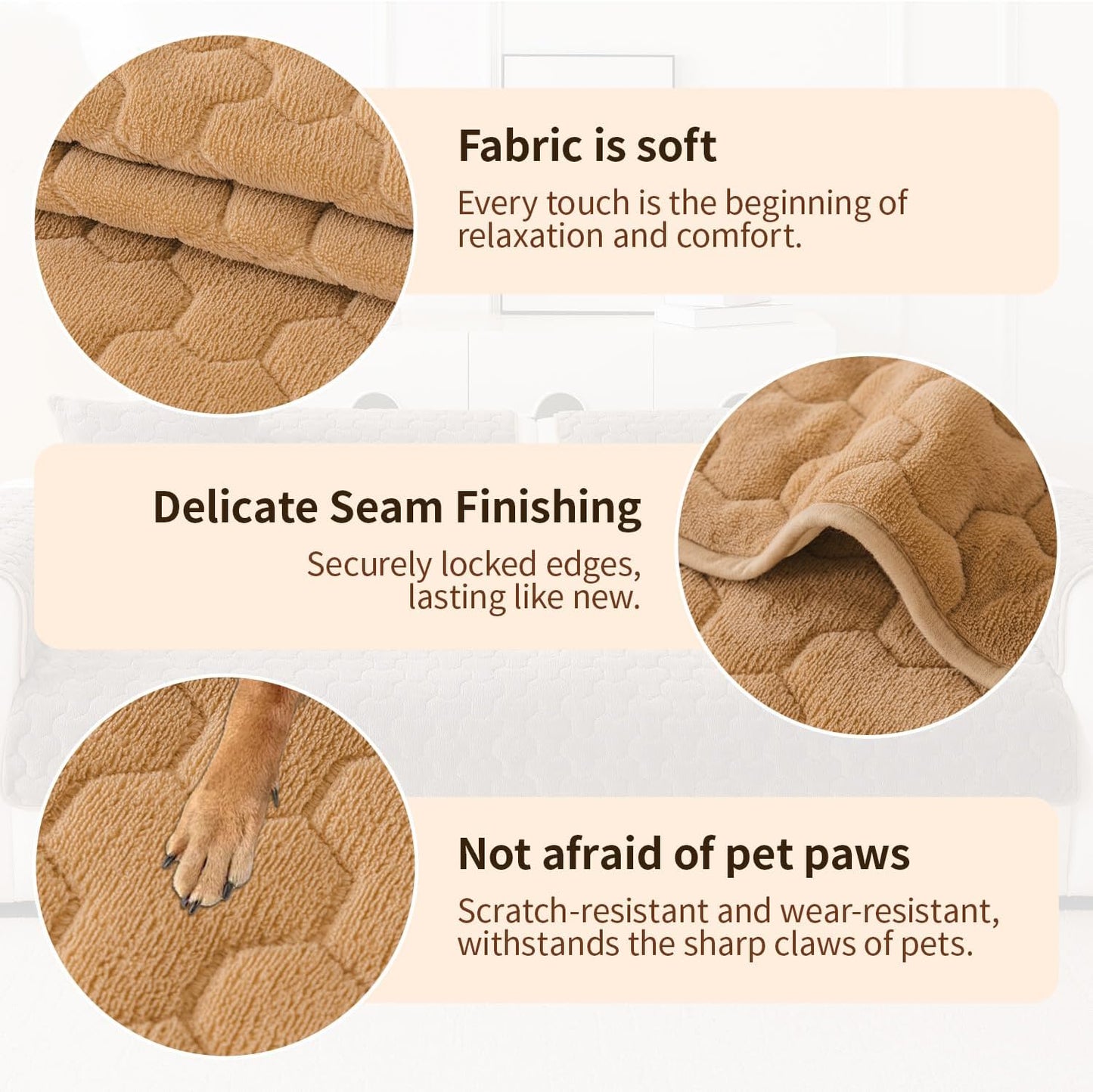 Waterproof Couch Cover & Sofa Cover, Couch Covers for Sofa Washable Non-Slip, Soft Dog Bed Protector for Sectional, Loveseat, Living Room, Car & RV Furniture (Khaki, 23"x23" 2 Pack)