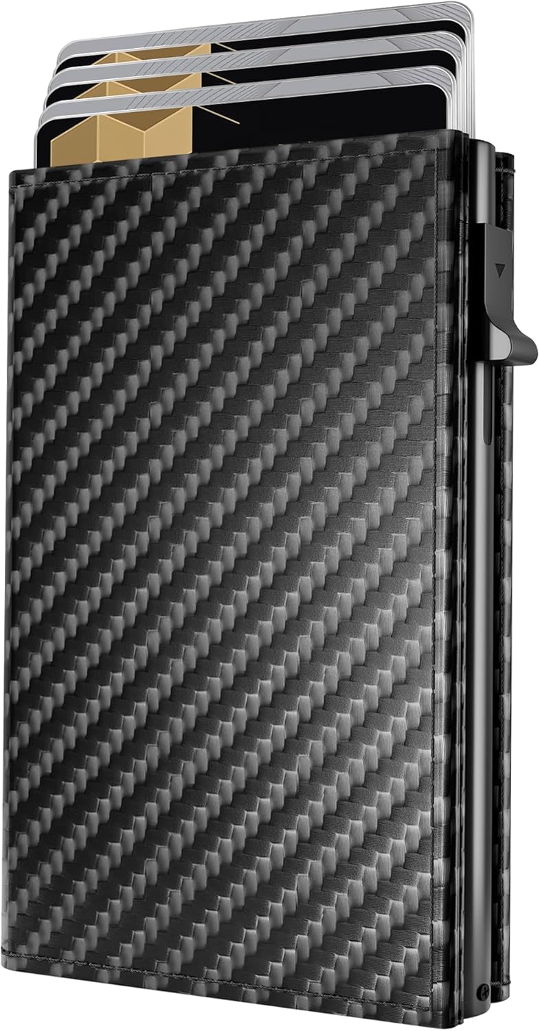 RFID Wallet for Men - Smart Pop up Card Holder - Trifold, Slim, Minimalist Wallet for Front Pocket, 9-11 Cards Capacity | ID Window | Cash Slot | Magnetic Closure
