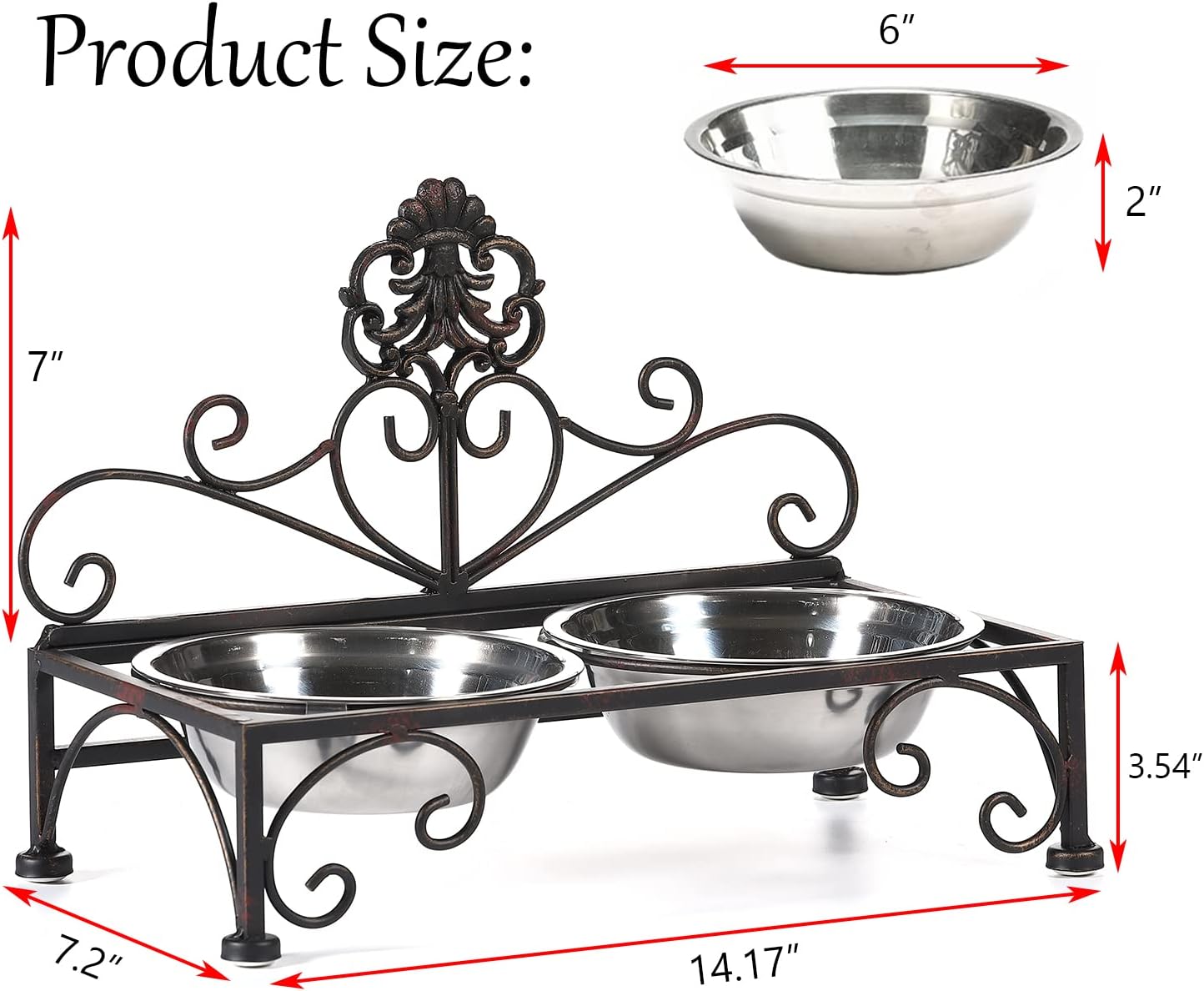 Elevated Dog Bowls for Small Dogs Metal Raised Dog Bowl Cat Dish Stand with Double Stainless Steel Pet Feeder for Food and Water Lifted Cats Bowls with Stand Elevated Pets Bowl Holder - Height 3.54"