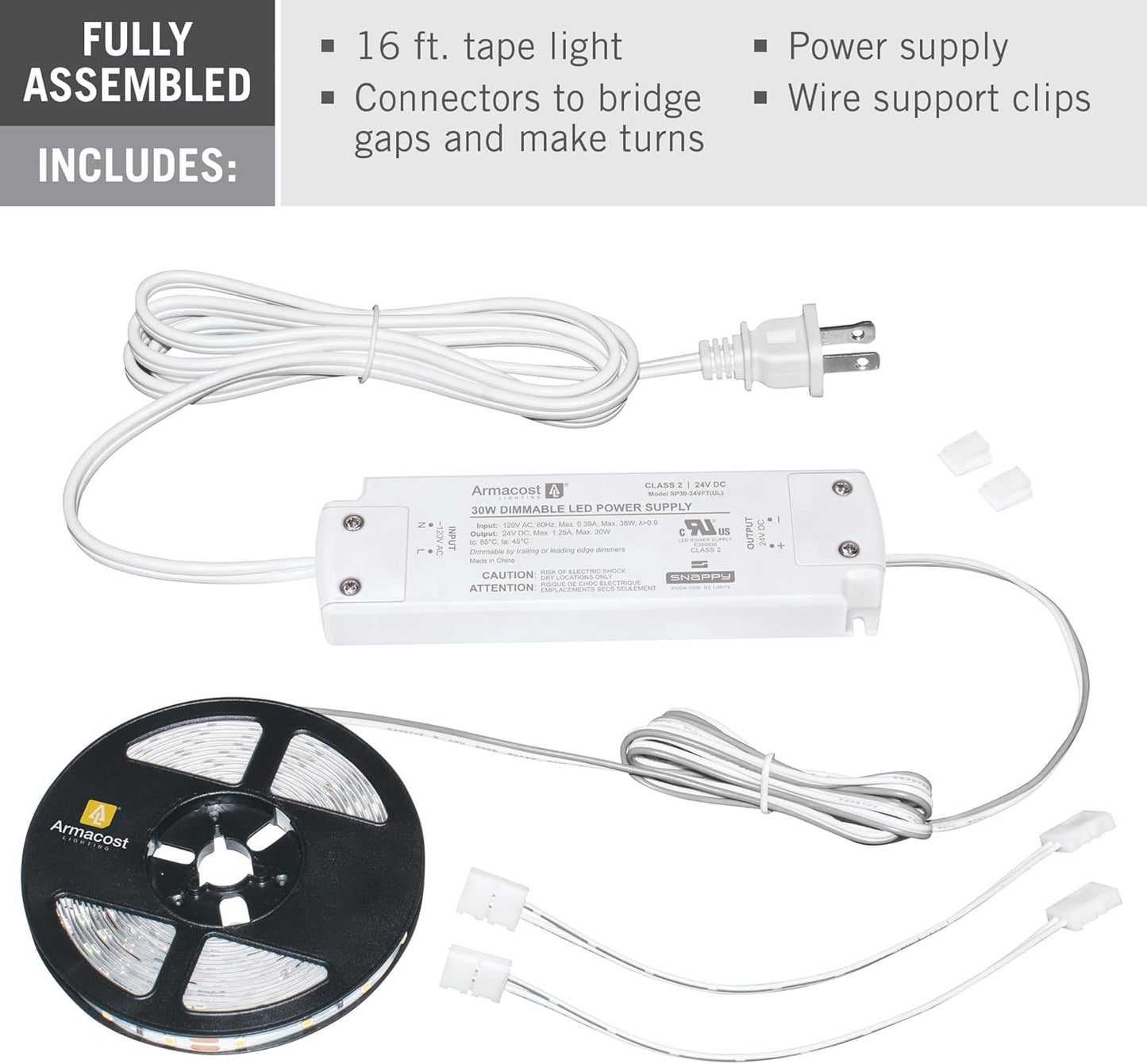 Armacost Lighting 421502 Ribbon Flex Home LED Tape Light Kit, 16 ft, AC Dimmable (3000K) 300 LED Lights