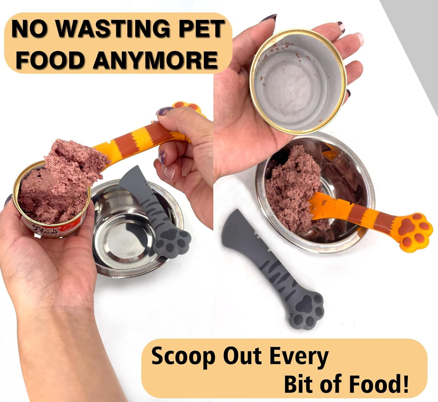 2 Pack Dog Cat Food Spoon, Cute Paw Silicone Pet Can Opener Spatula Scoop Mixing Spoons for Wet Canned Food