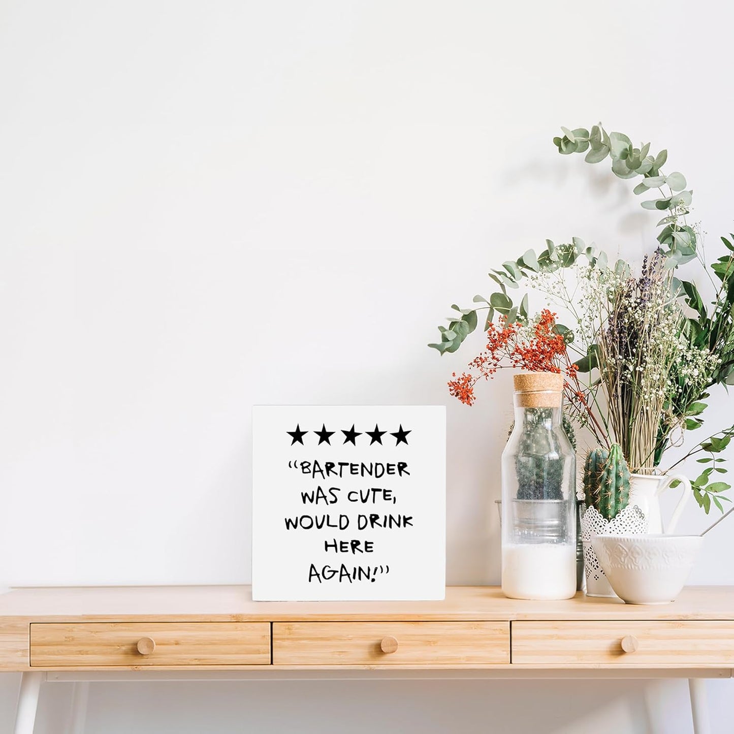 OFlich Funny Bar Wooden Box Desk Sign, Wine Bar Table Decor, Trendy Decor, 5×5 Inch