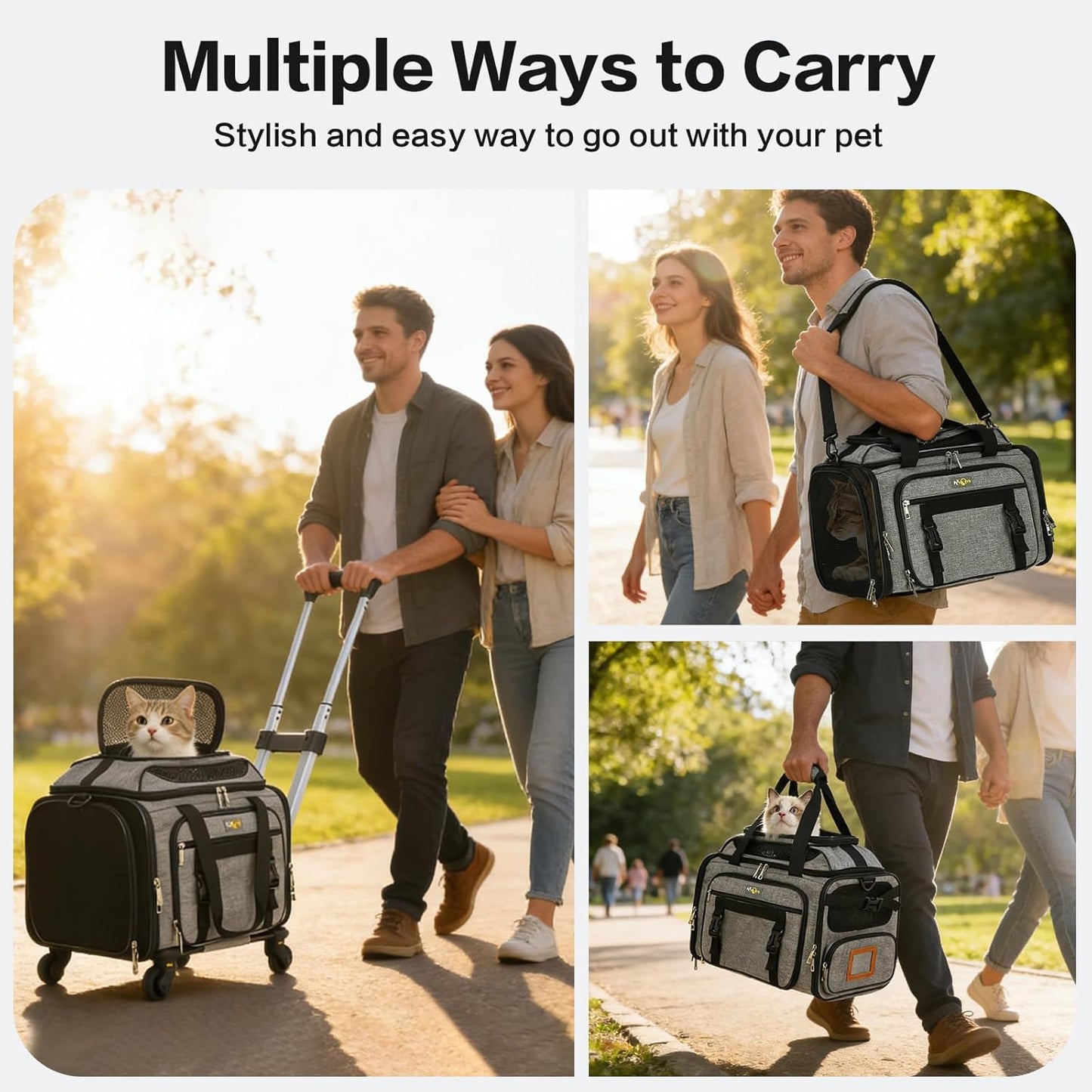 Cozy Cruiser Pet Carrier with Wheels,TSA Airline Approved, Expandable Space, Soft-Sided & Collapsible Design,Rolling Travel Bag with Telescopic Handle for Small Dogs and Cats