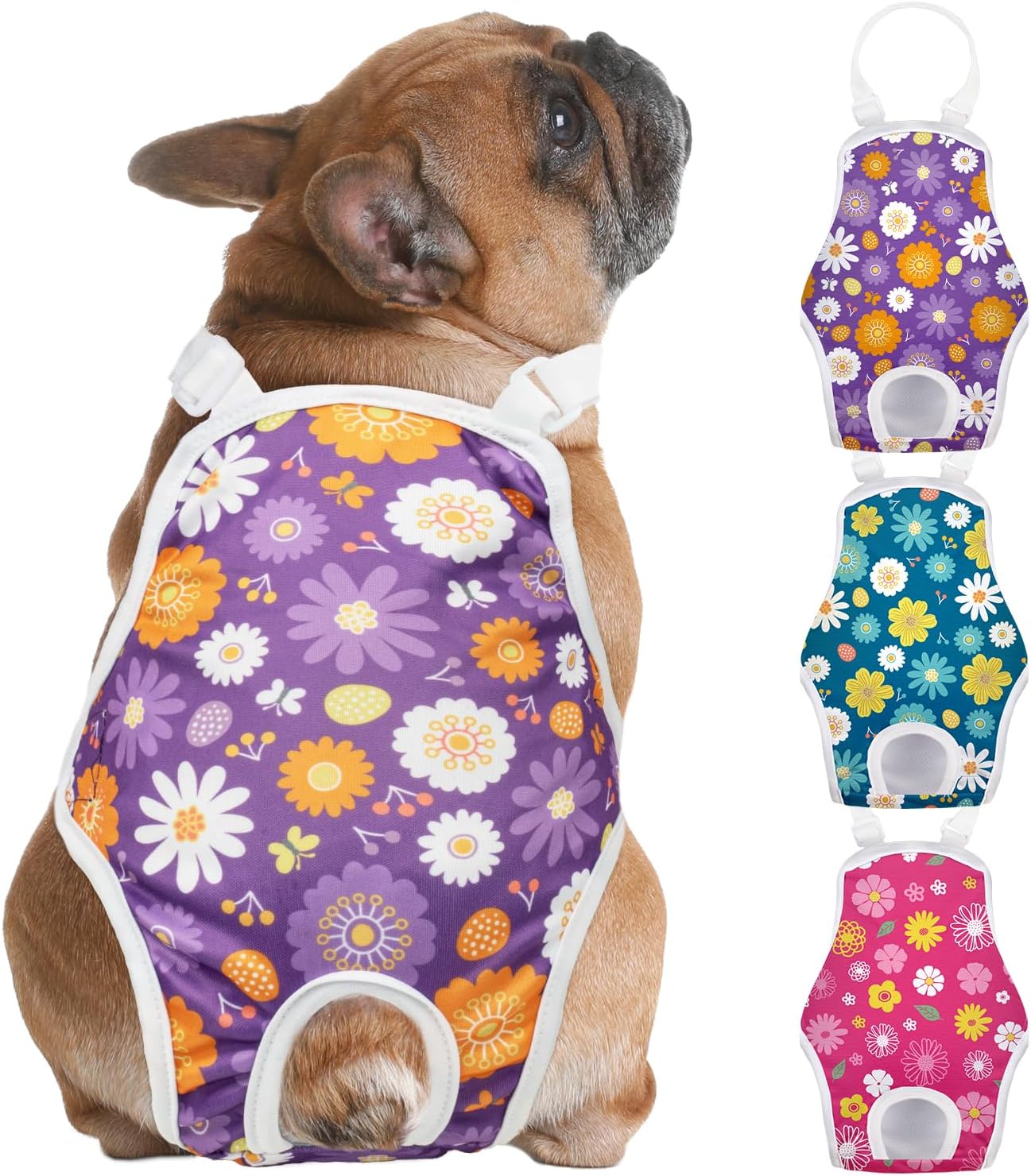 3 Pack Washable Female Dog Diaper Onesie Sanitary Pantie with Adjustable Suspender, Reusable Fixed Doggie Diapers, Super Absorbent Leakproof for Small Medium Large Dog in Heat Cycle L