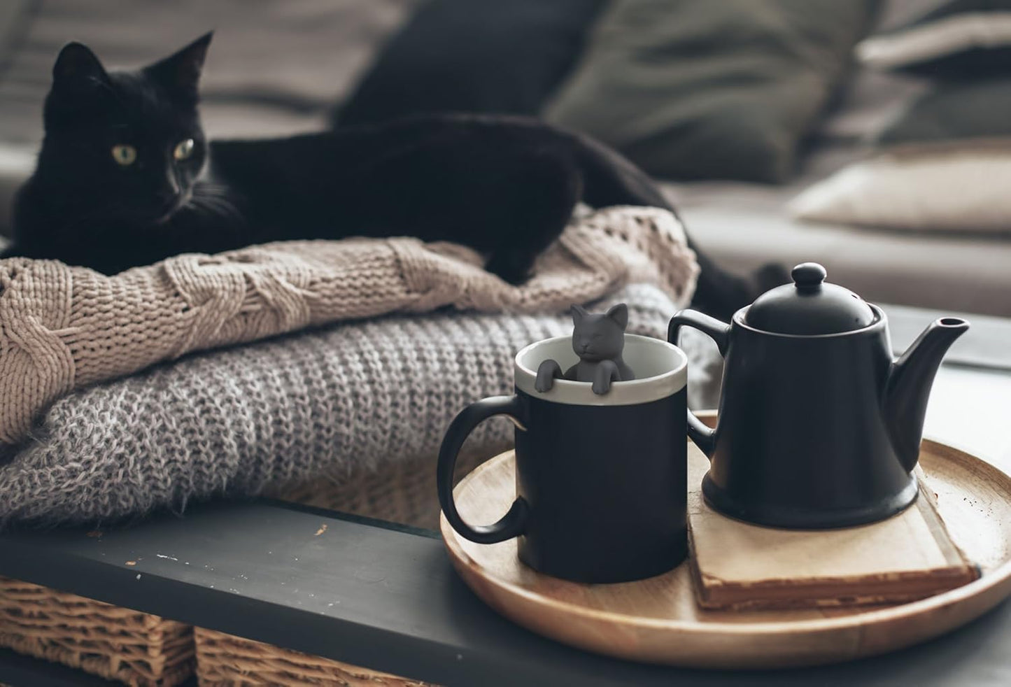 Genuine Fred, PURRTEA, Black Cat Reusable Silicone Tea Infuser, Black, Fun Gift for Tea Lovers, Clever Kitchen Gadget