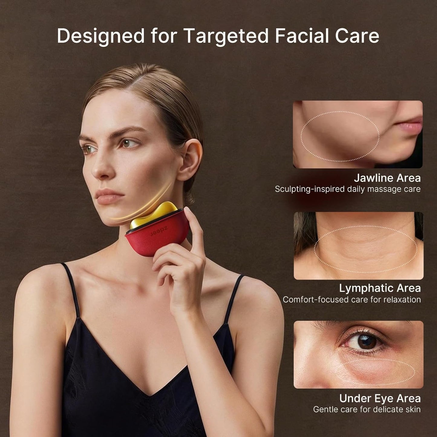 ZDEER LED Red Light Therapy for Face & Neck Massager Facial Care Device – Electric Gua Sha Brass Tool with Heat & Vibration for Firming, Sculpting & Skincare, Red