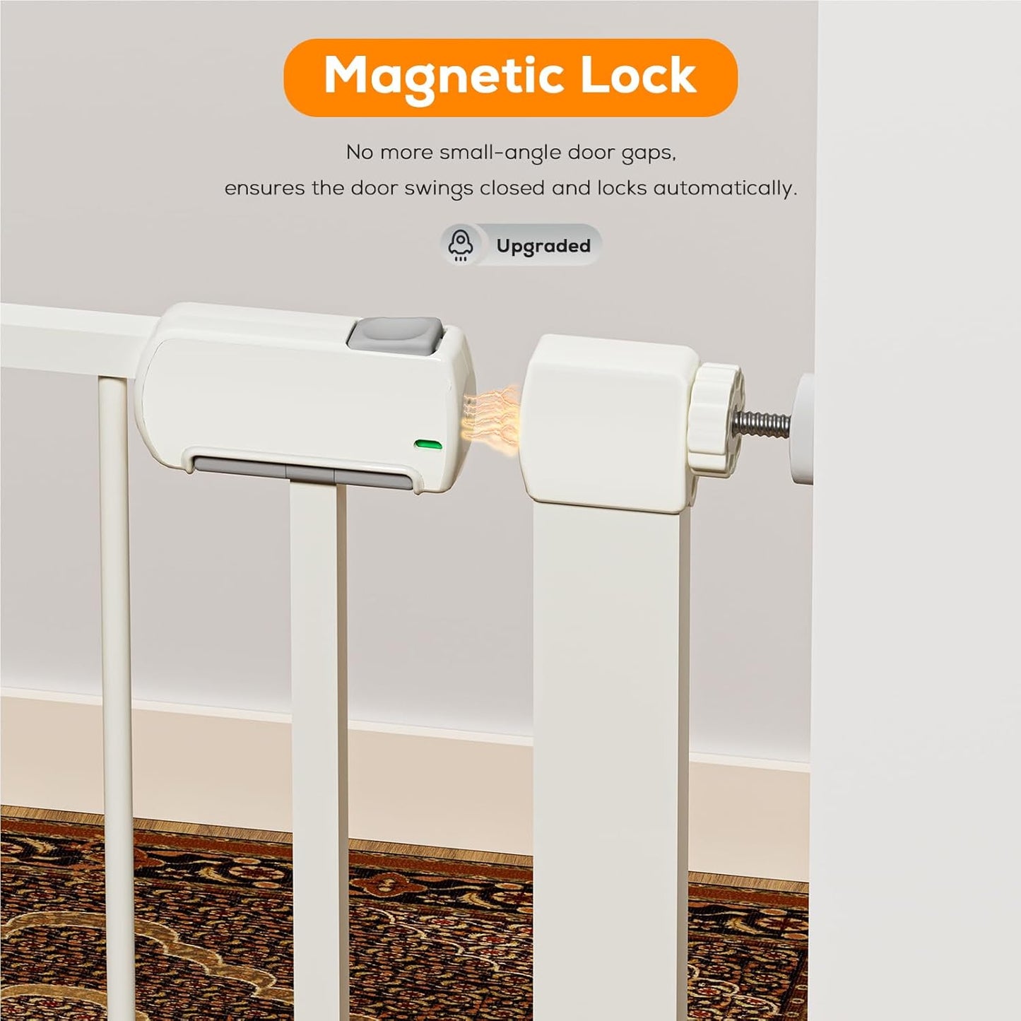 29.5-40.6" Magnetic Baby Gate for Stairs, Pressure Mounted Dog Gate Indoor, Auto Close Pet Gate for Doorways No Drilling, Easy Install Baby Essentials with Large Walk Thru Door, White