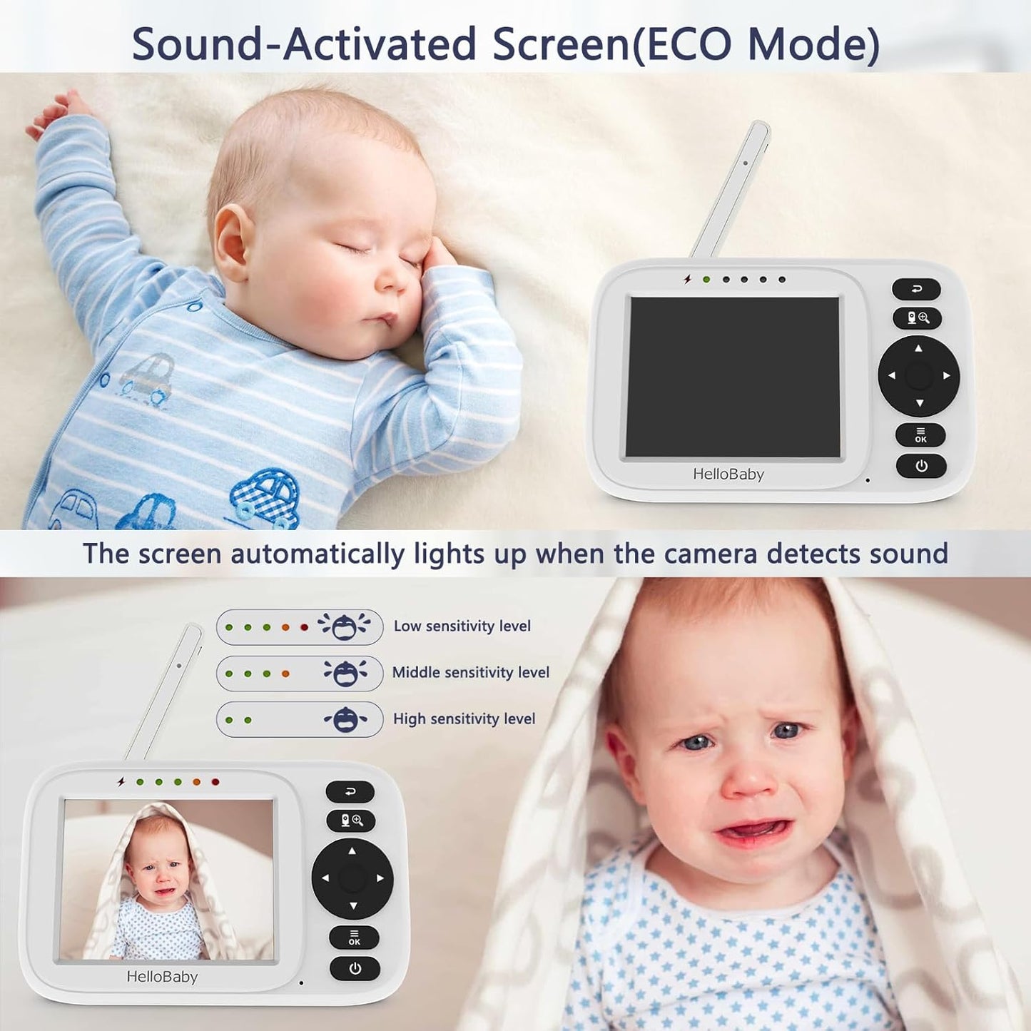 HelloBaby Baby Monitor with Camera and Audio - 3.2” IPS Screen,USB Cable,No WiFi,Manual Baby Camera Adjustment,Night Vision,ECO Mode, 1000ft Range | Portable for Travel,Mom,Pet, Elderly | Model HB2438
