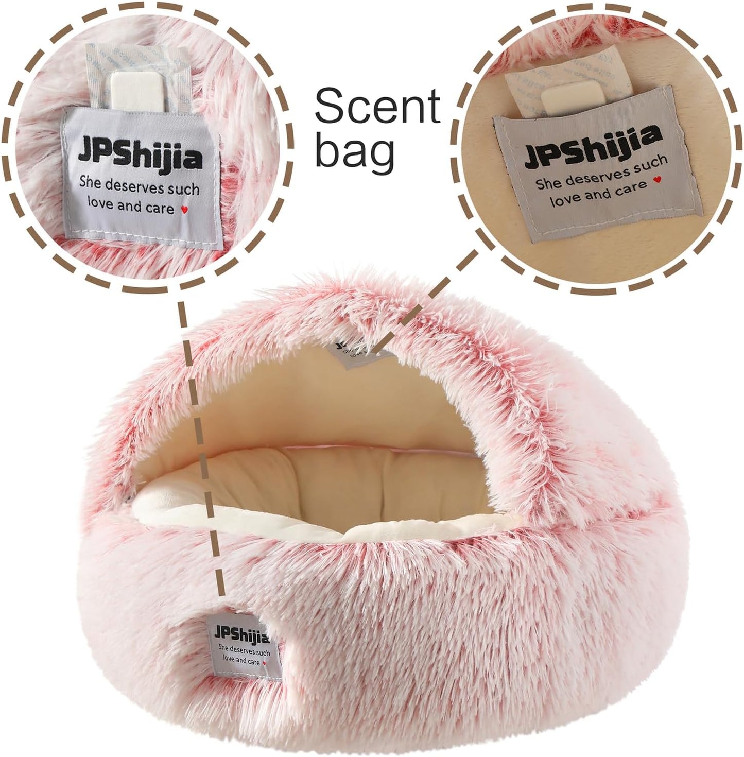Cat Cave Bed, Dog Bed with Cover, that is, Warm, Full of Security, The Cover Can Be Removed to Become a Doughnut Bed, Suitable for All Seasons (Cave Bed - Pink, Medium 19.7 Inches)