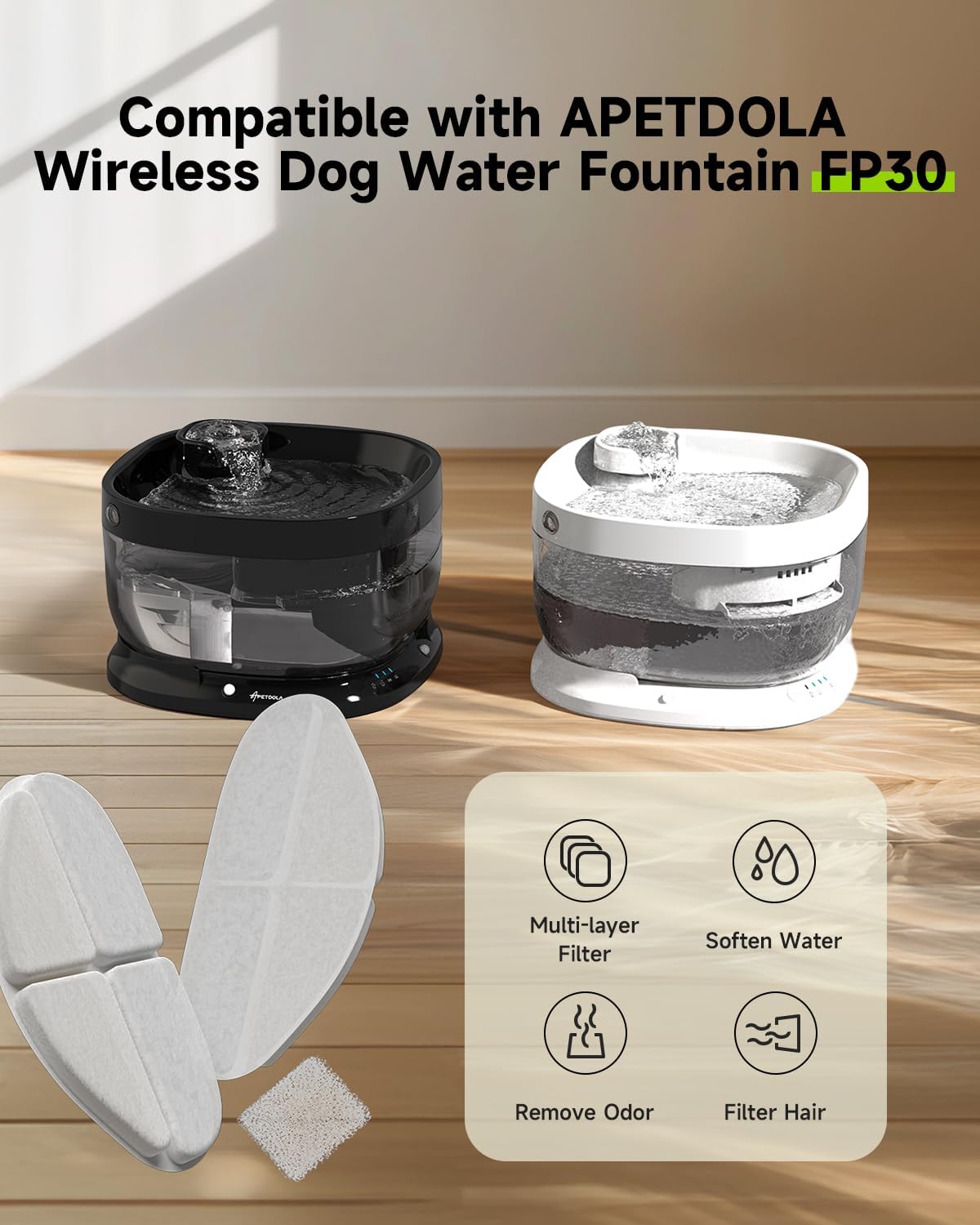 Wireless Dog Water Fountain Filters, 5Pack with 5 Pack Sponges Set, 5 Layer Replacement Filter for FP30 Dog Fountain Battery Operated
