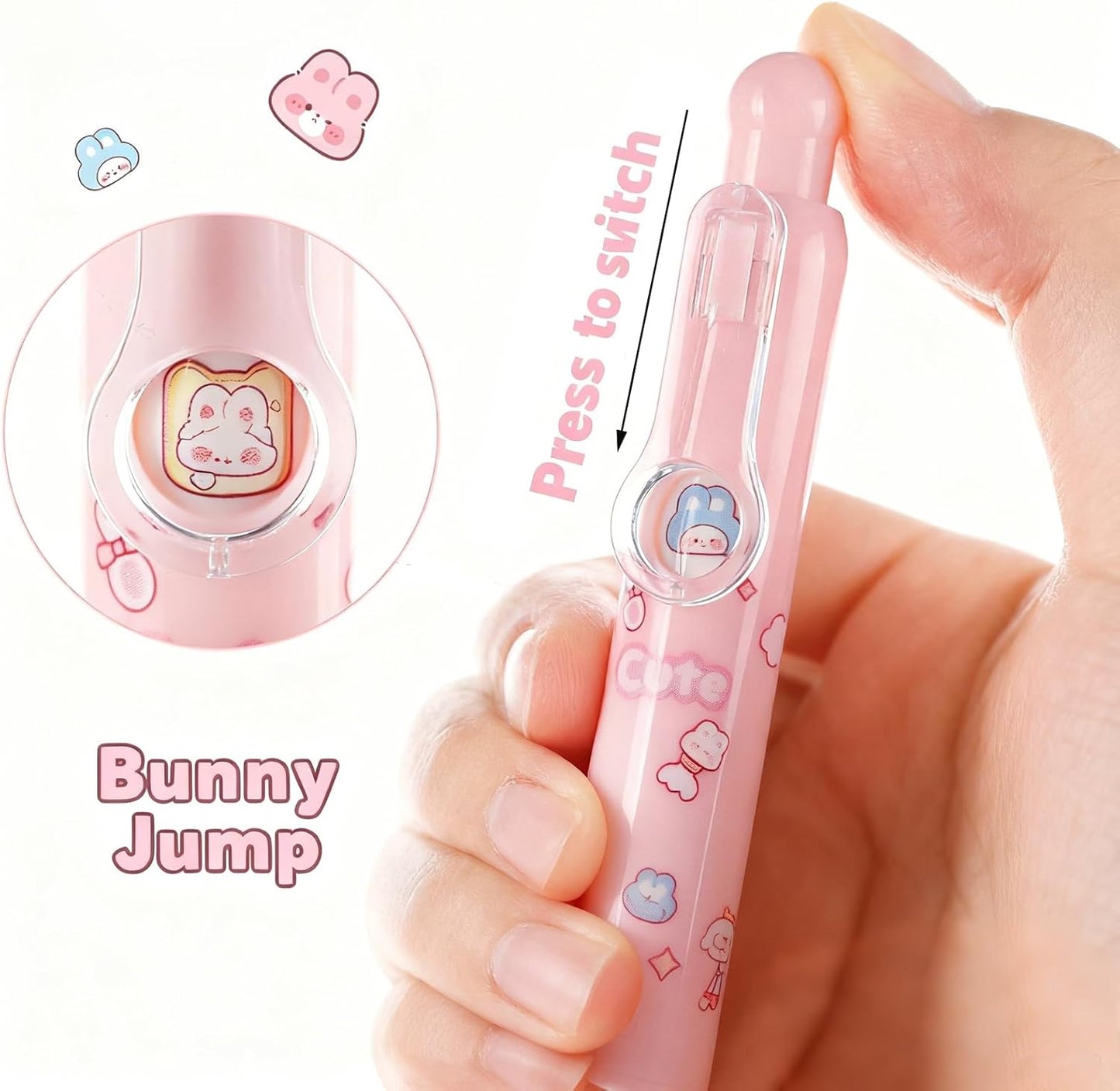 Cute Pink Bunny Mini Gel Pens, Kawaii Rabbit Short Small Pocket Pens, Retractable Click Changeable Images, Tiny Pens Black Ink for Women, Wallet, Notebook, Set of 8PCS, Bunny