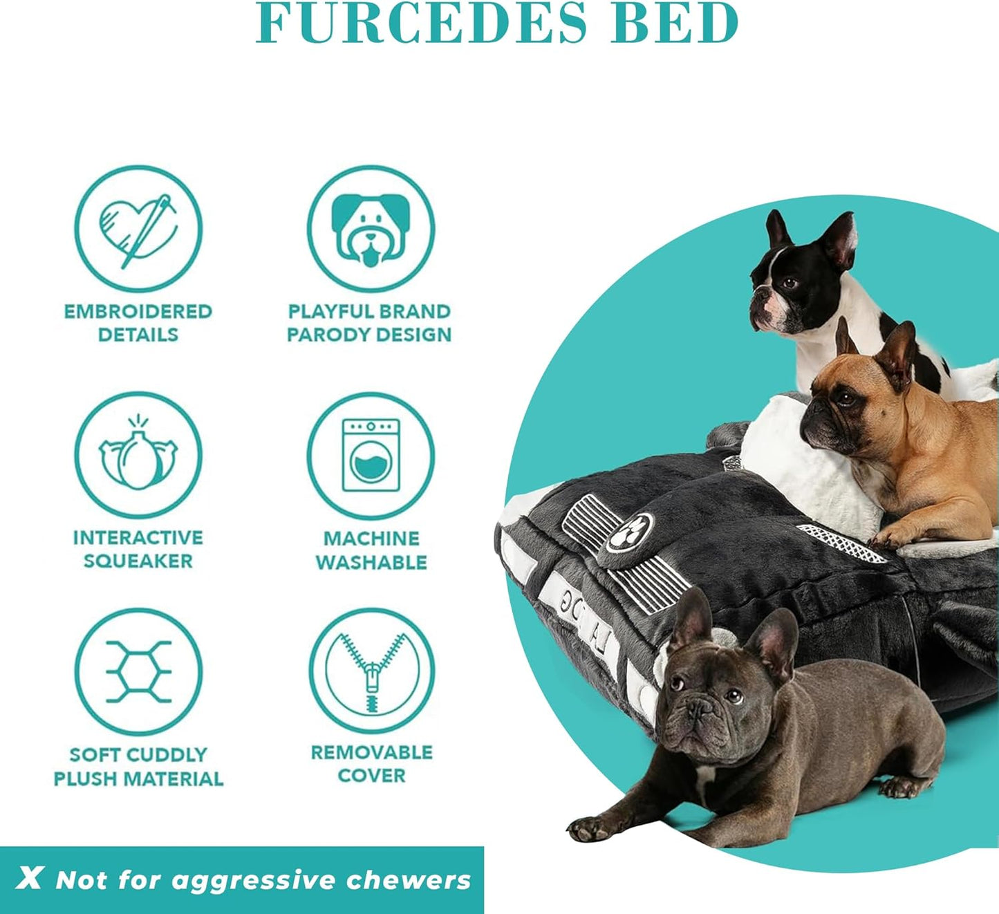 Haute Diggity Dog Furcedes Car Dog Bed, Plush Designer Dog Bed, Zip-Off Cover for Easy Cleaning, Machine-Washable & Safe Materials for All Breeds, One Size