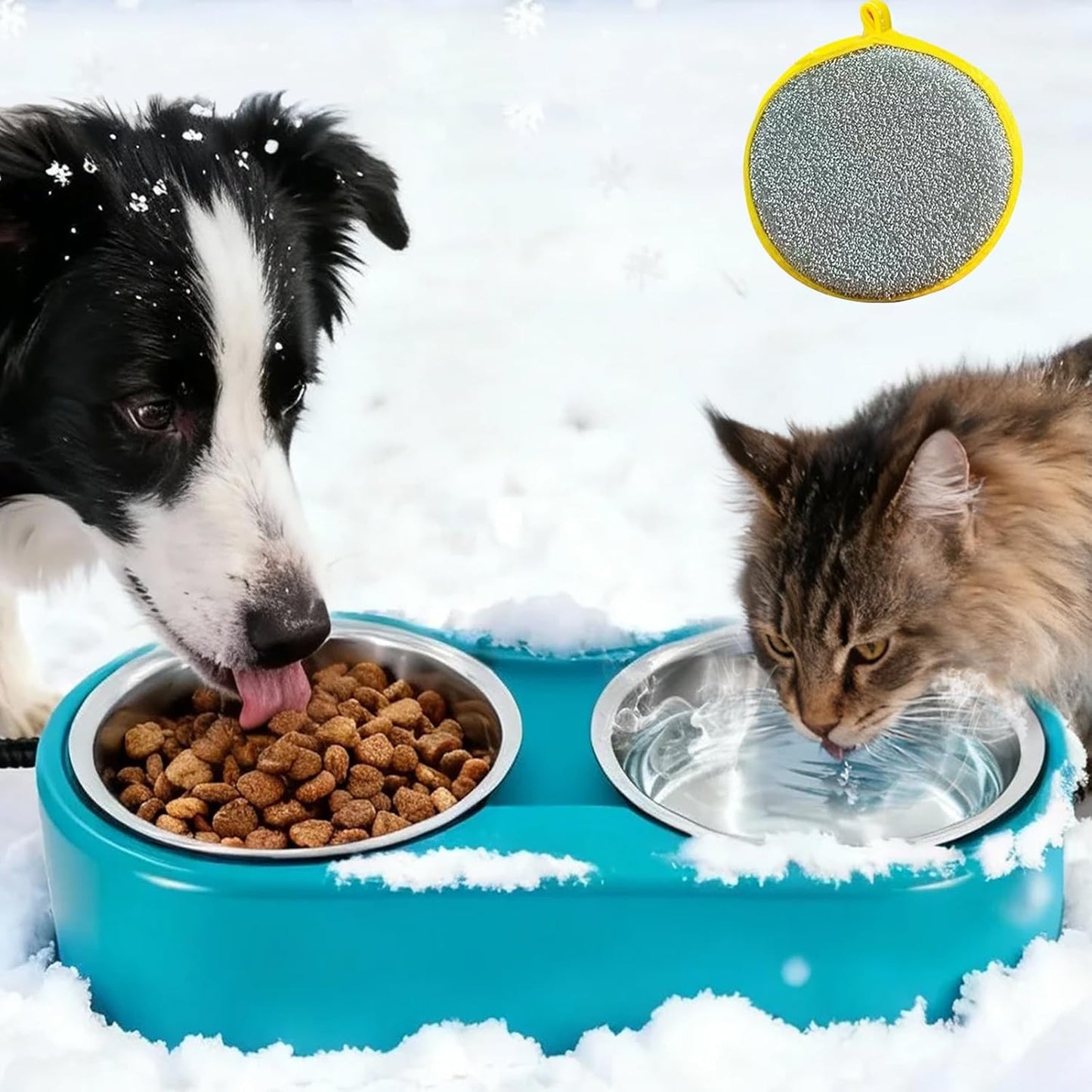 Heated Cat Food & Water Bowls for Outside Pets, 2 Stainless Steel Heated Cat Bowl 24 OZ Each, Waterproof Heated Pet Bowl for Outside Cat Dog Bird, No More Frozen Food or Water in Winter